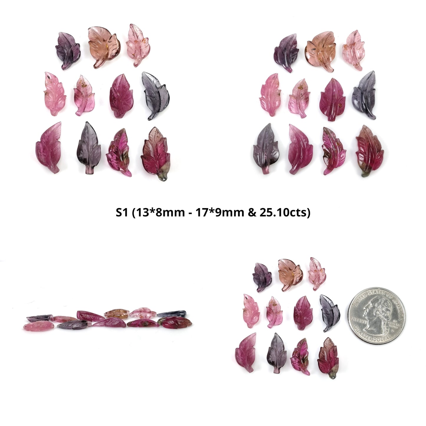 Watermelon TOURMALINE Gemstone Carving : Natural Untreated Unheated Bi-Color Tourmaline Hand Carved Leaf Set