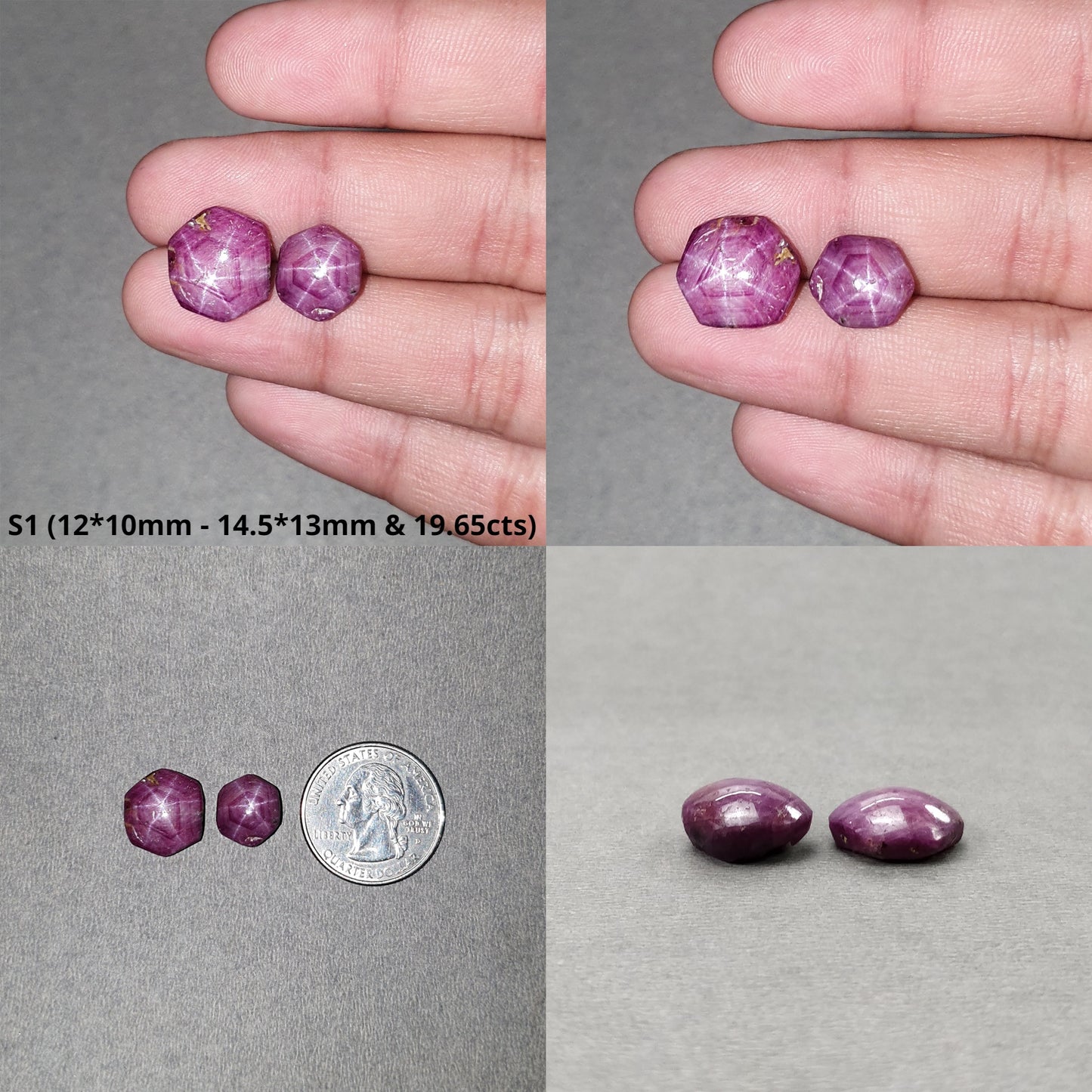 Johnson Mines Star Ruby Gemstone Cabochon : Natural Untreated Unheated Red 6Ray Star Ruby Hexagon Shape 2pcs Sets