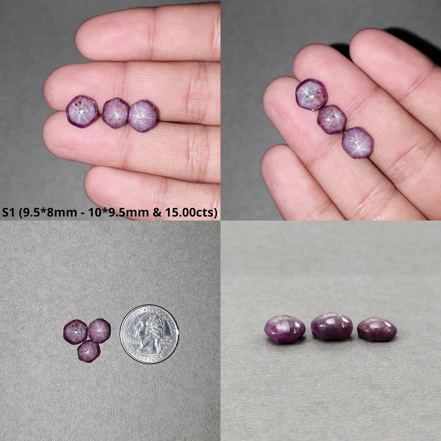 Johnson Mines Star Ruby Gemstone Cabochon : Natural Untreated Unheated Red 6Ray Star Ruby Hexagon Shape 3pcs Sets