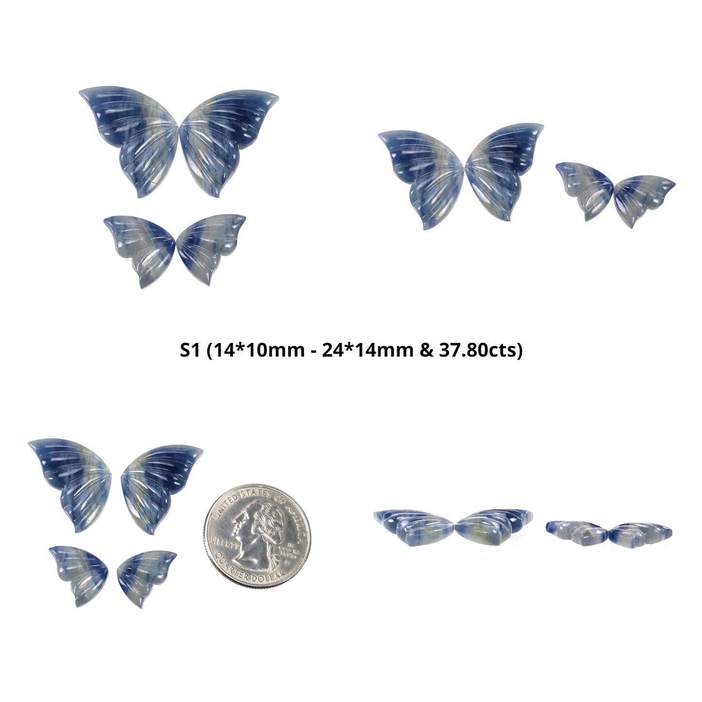 MULTI SAPPHIRE Gemstone Carving : Natural Untreated Bi-Color Sapphire Hand Carved Butterfly 2pairs Set