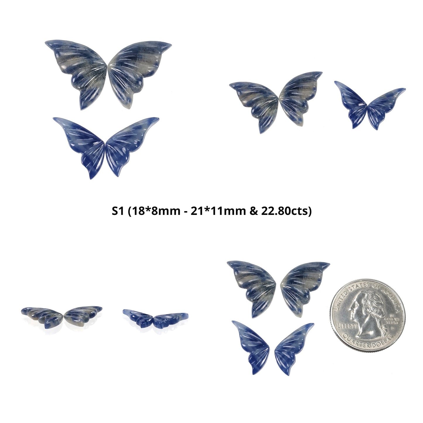 MULTI SAPPHIRE Gemstone Carving : Natural Untreated Bi-Color Sapphire Hand Carved Butterfly 2pairs Set