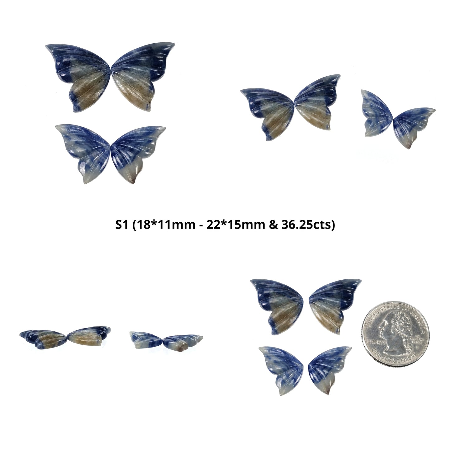 MULTI SAPPHIRE Gemstone Carving : Natural Untreated Bi-Color Sapphire Hand Carved Butterfly 2pairs Set