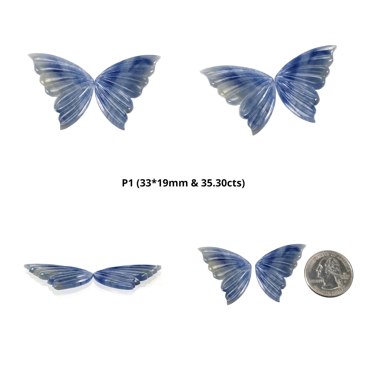 MULTI SAPPHIRE Gemstone Carving : Natural Untreated Bi-Color Sapphire Hand Carved BUTTERFLY Pair