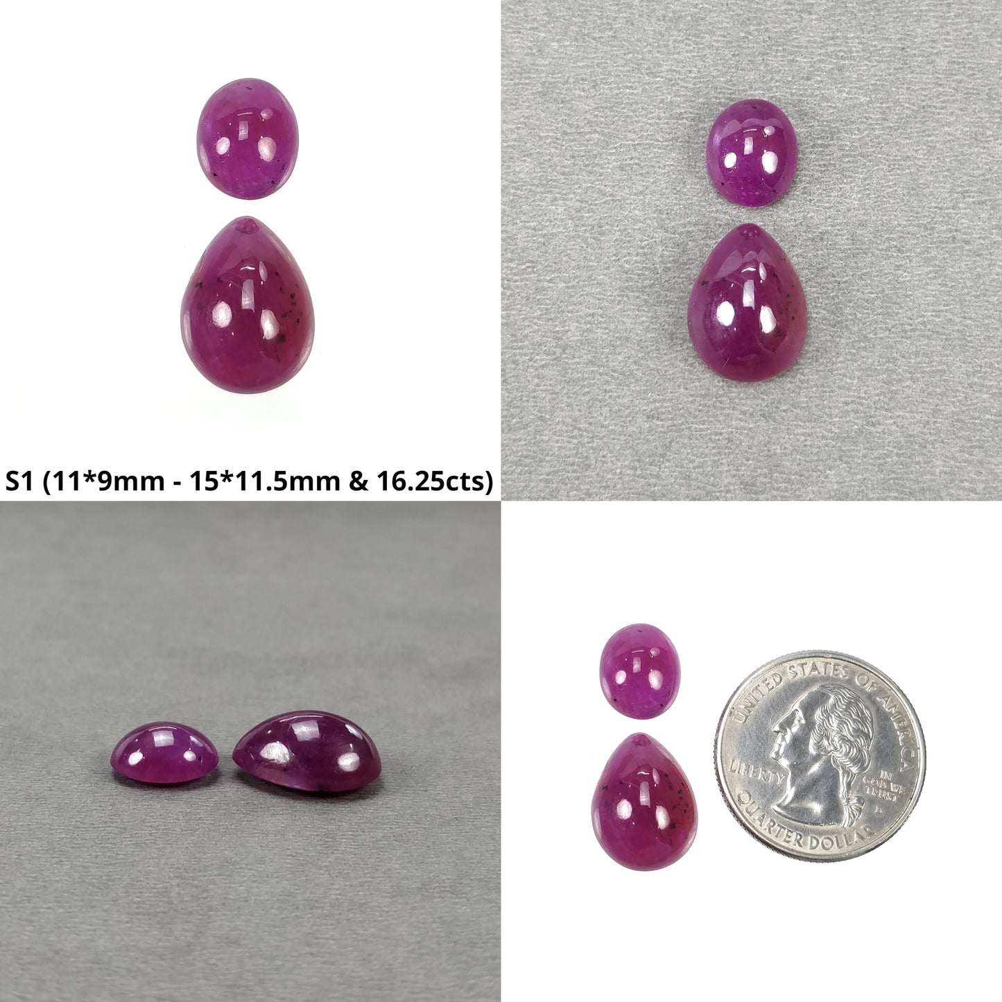 Purple Pink Ruby Gemstone Cabochon : Natural Untreated Unheated Ruby Oval & Pear Shape Sets