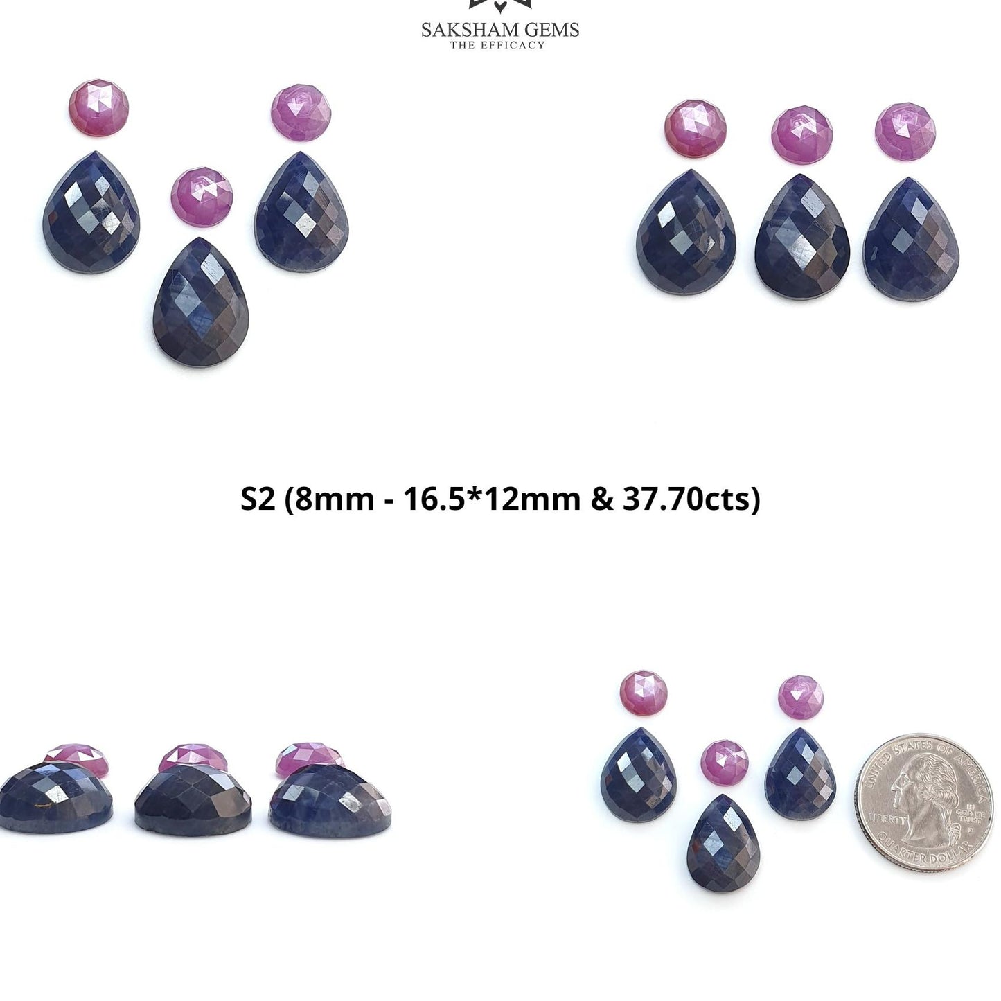 Blue & Pink Sapphire Gemstone Checker And Rose Cut : Natural Untreated Unheated Sapphire Pear Round Shape 6pcs Sets