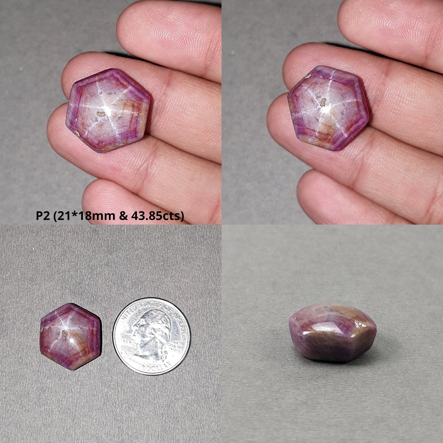 Johnson Star Ruby Gemstone Cabochon : 36cts - 62.60cts Natural Untreated Unheated Red 6Ray Star Ruby Hexagon Shape
