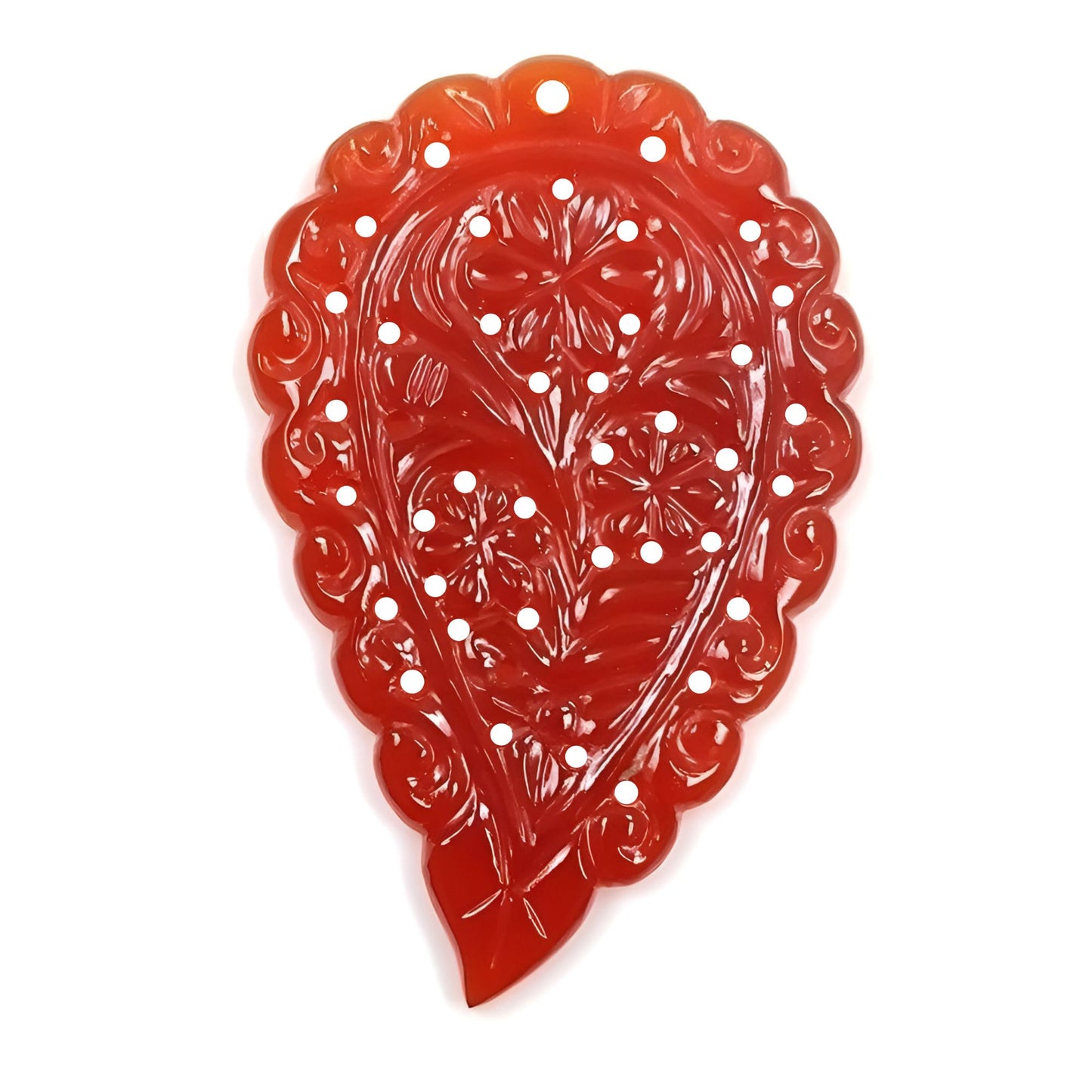 Indian LEAF Hand Carved : 50.00cts Natural Onyx Gemstone One Sided Hand Carved Big Size Indian Leaf 55*35mm 1pc For Pendant