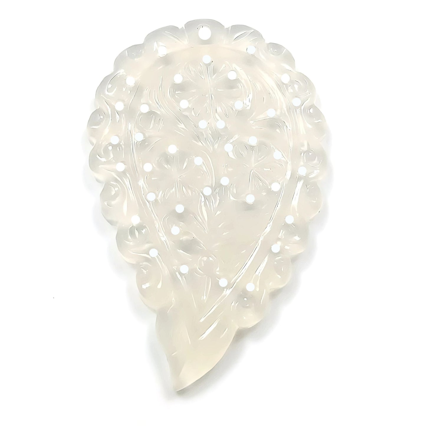 Indian LEAF Hand Carved : 50.00cts Natural Onyx Gemstone One Sided Hand Carved Big Size Indian Leaf 55*35mm 1pc For Pendant