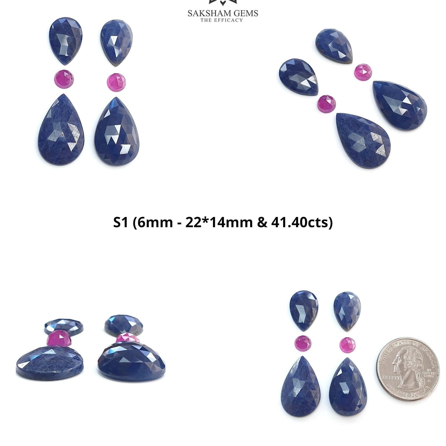 Blue & Pink Sapphire Gemstone Rose Cut And Carving : Natural Untreated Unheated Sapphire Round Flower With Pear Shape 6pcs Sets