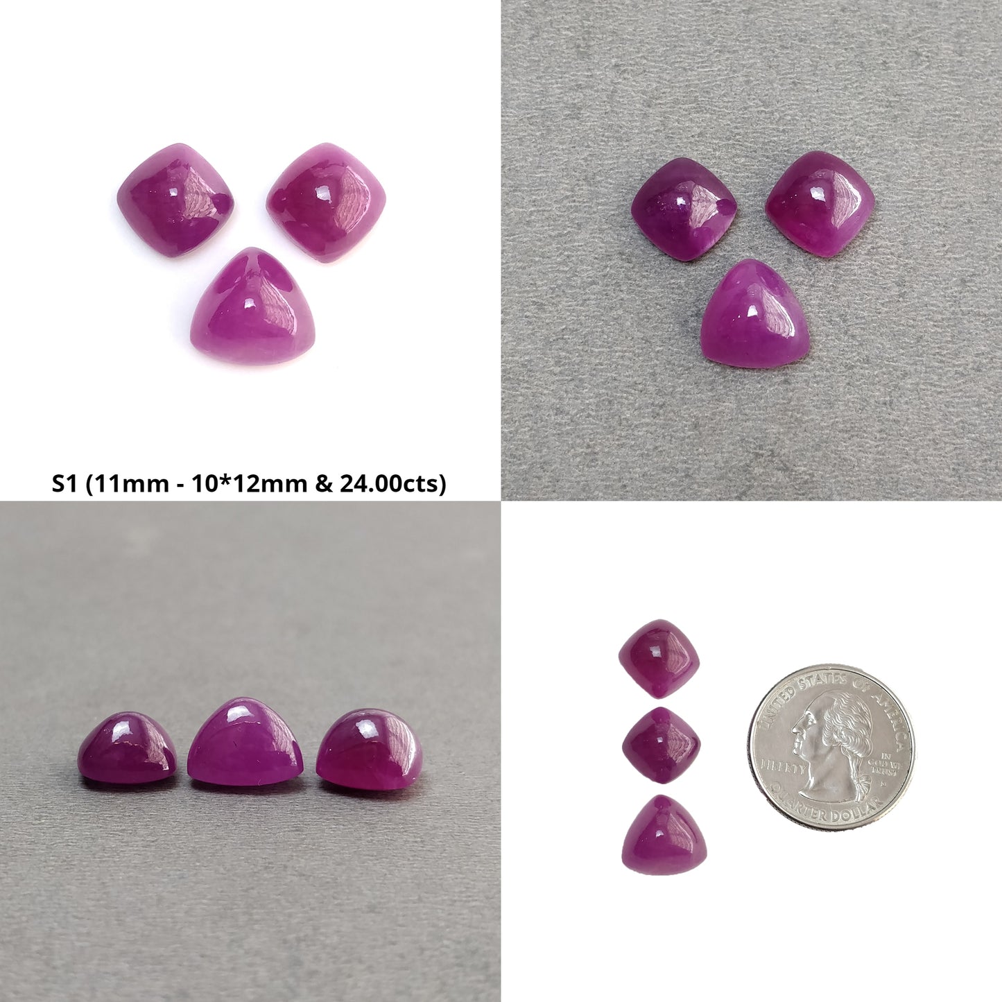 Ruby Gemstone Cabochon : Natural Untreated Unheated Ruby Oval & Cushion Shape 3pcs Sets