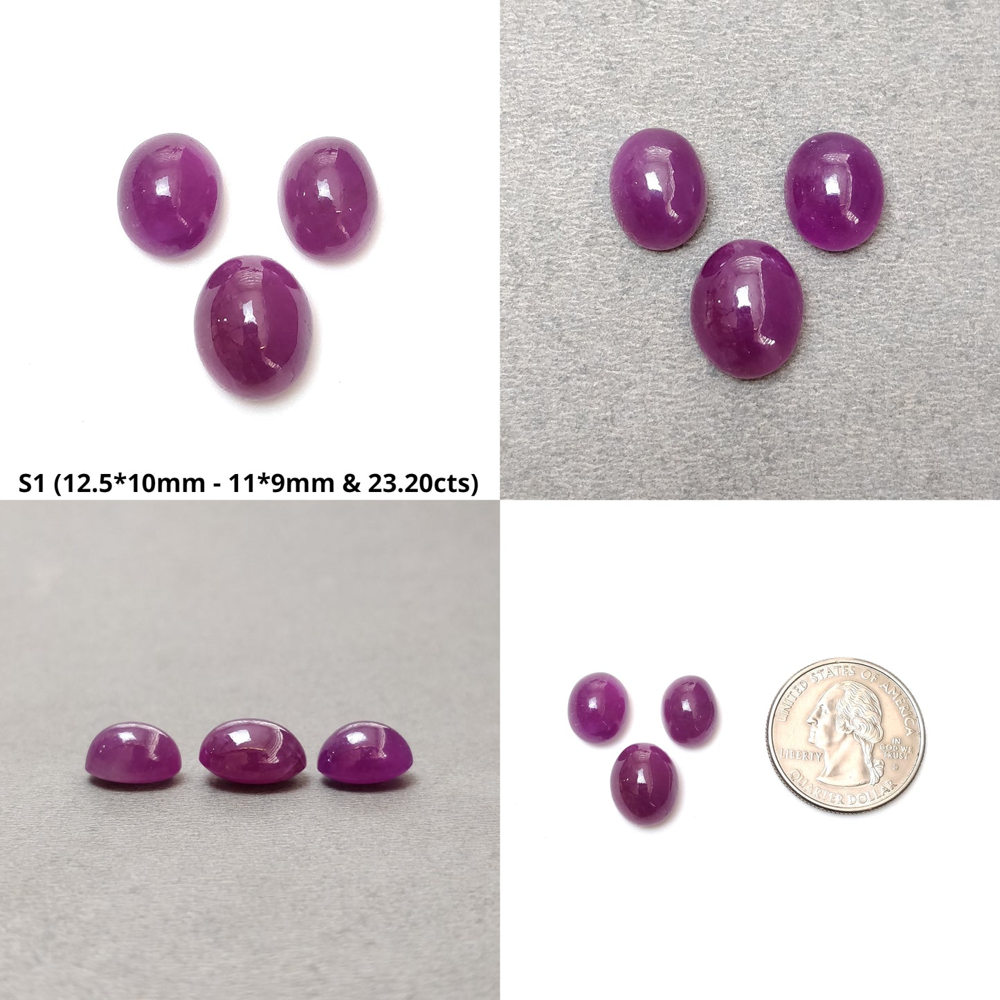 Ruby Gemstone Cabochon : Natural Untreated Unheated Ruby Oval Shape 3pcs Sets