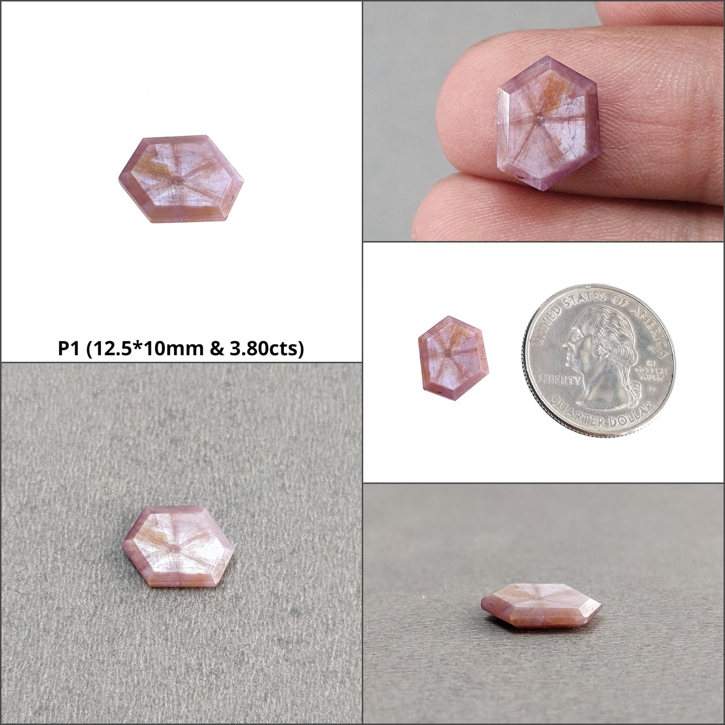 Sapphire TRAPICHE Normal Cut : Natural Untreated Raspberry Pink Sheen Sapphire Gemstone 6Ray Trapiche Hexagon Shape