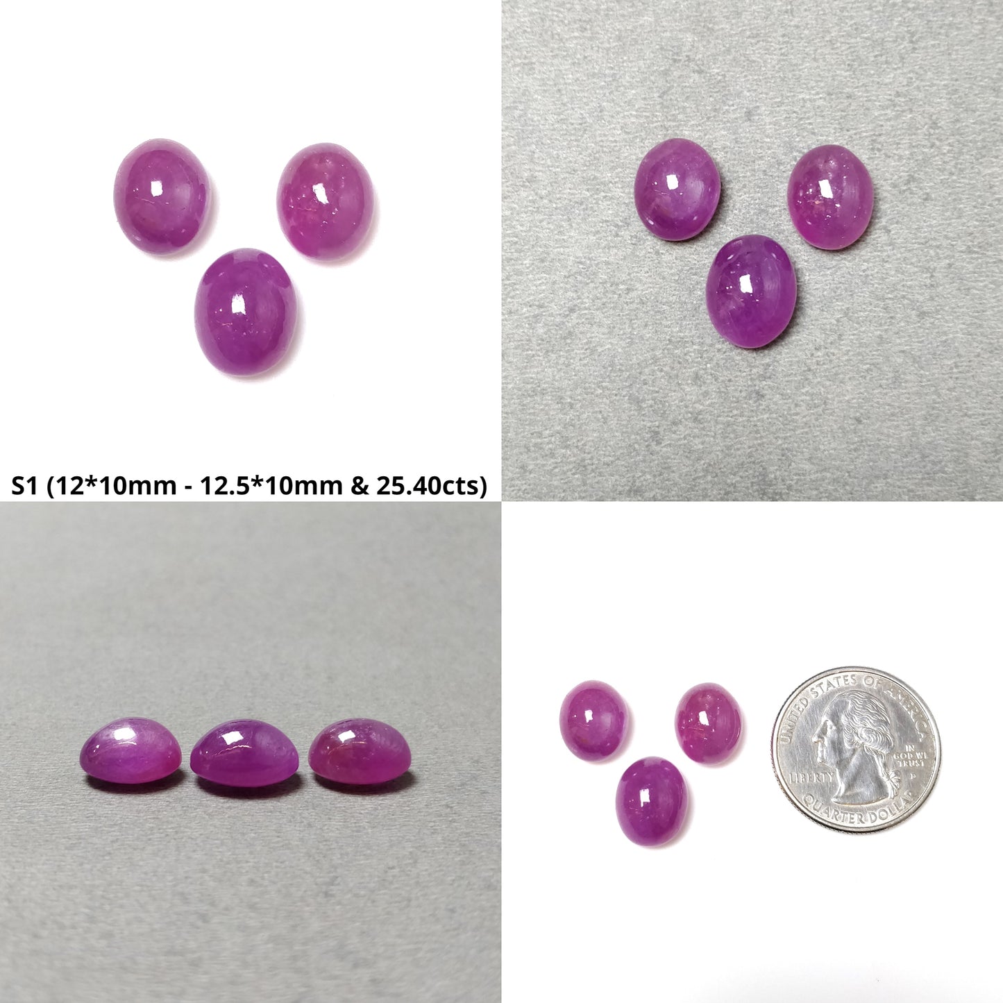 Ruby Gemstone Cabochon : Natural Untreated Unheated Ruby Oval Shape 3pcs Sets