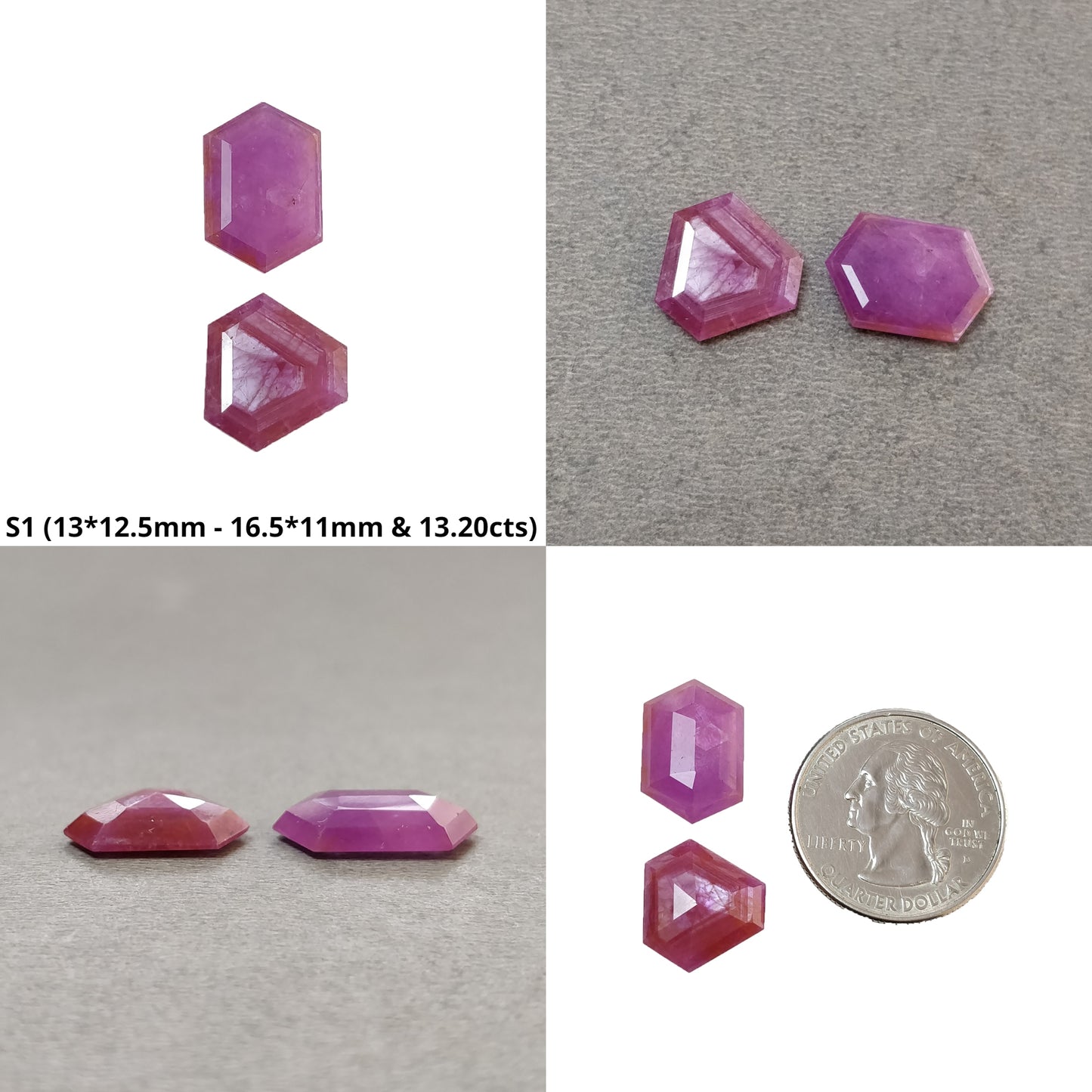 Sapphire Gemstone Normal Cut : Natural Untreated Unheated Raspberry Pink Sheen Sapphire Hexagon Uneven Shape Sets