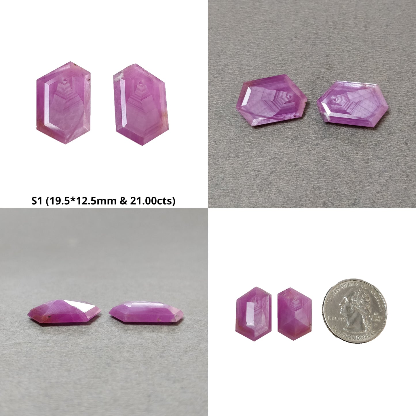 Sapphire Gemstone Normal Cut : Natural Untreated Unheated Raspberry Pink Sheen Sapphire Hexagon Shape Sets