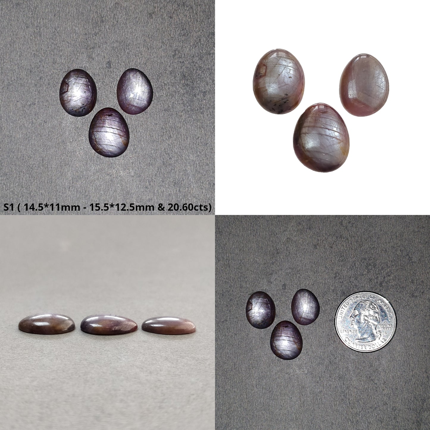 Star Sapphire Gemstone Cabochon : 20cts - 40cts Natural Untreated African Pink Sapphire 6Ray Star Uneven Egg Shape Set