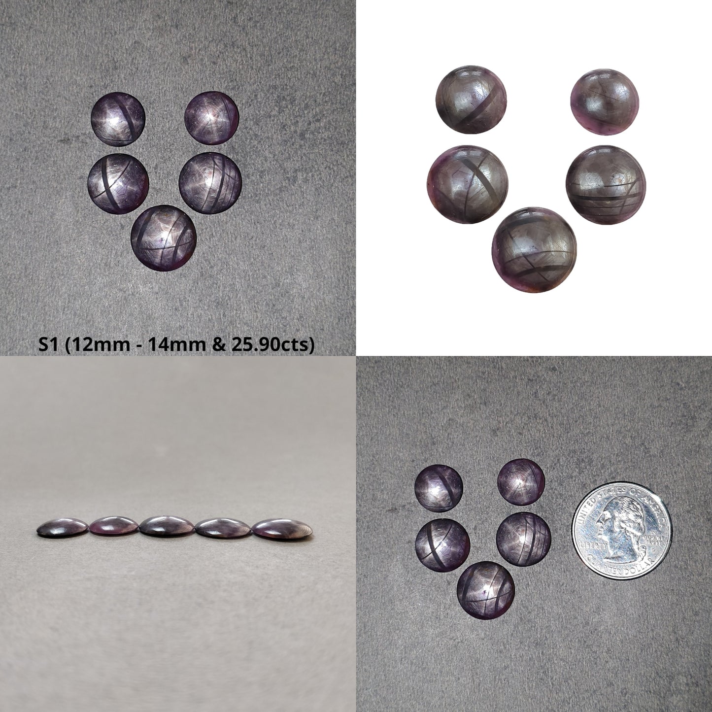 Star Sapphire Gemstone Cabochon : 25cts - 46cts Natural Untreated African Pink Sapphire 6Ray Star Round & Egg Shape Set