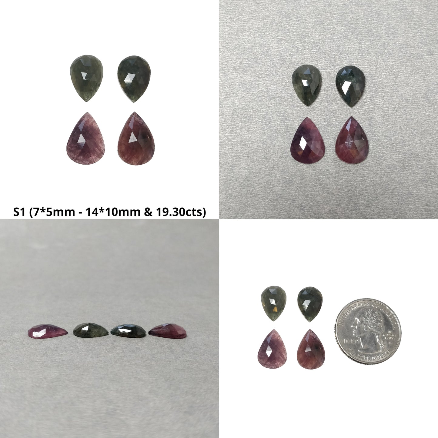 Multi Sapphire Gemstone Rose Cut : Natural Untreated Unheated Sapphire Bi-Color Pear Shape Sets For Jewelry