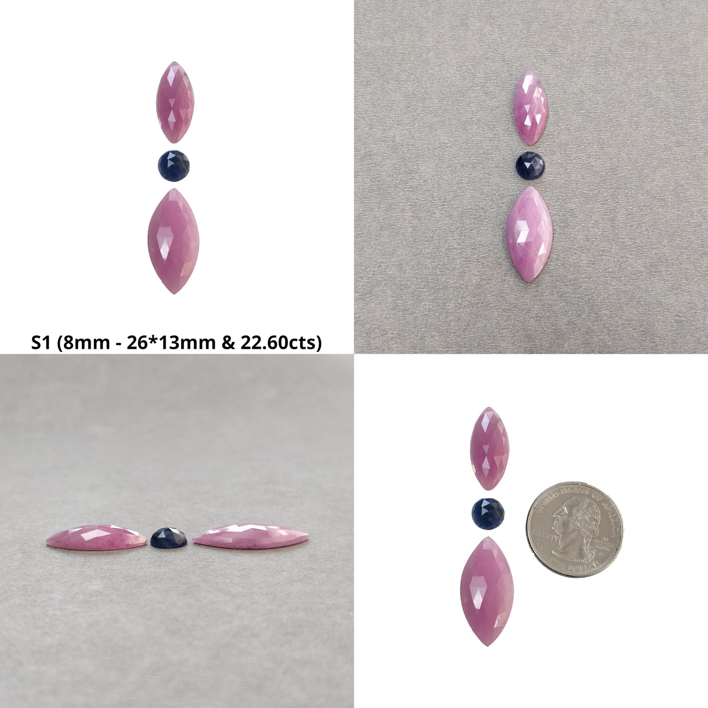 Ruby & Pink Multi Sapphire Gemstone Rose Cut : Natural Untreated Unheated Marquise And Cushion Shape Sets