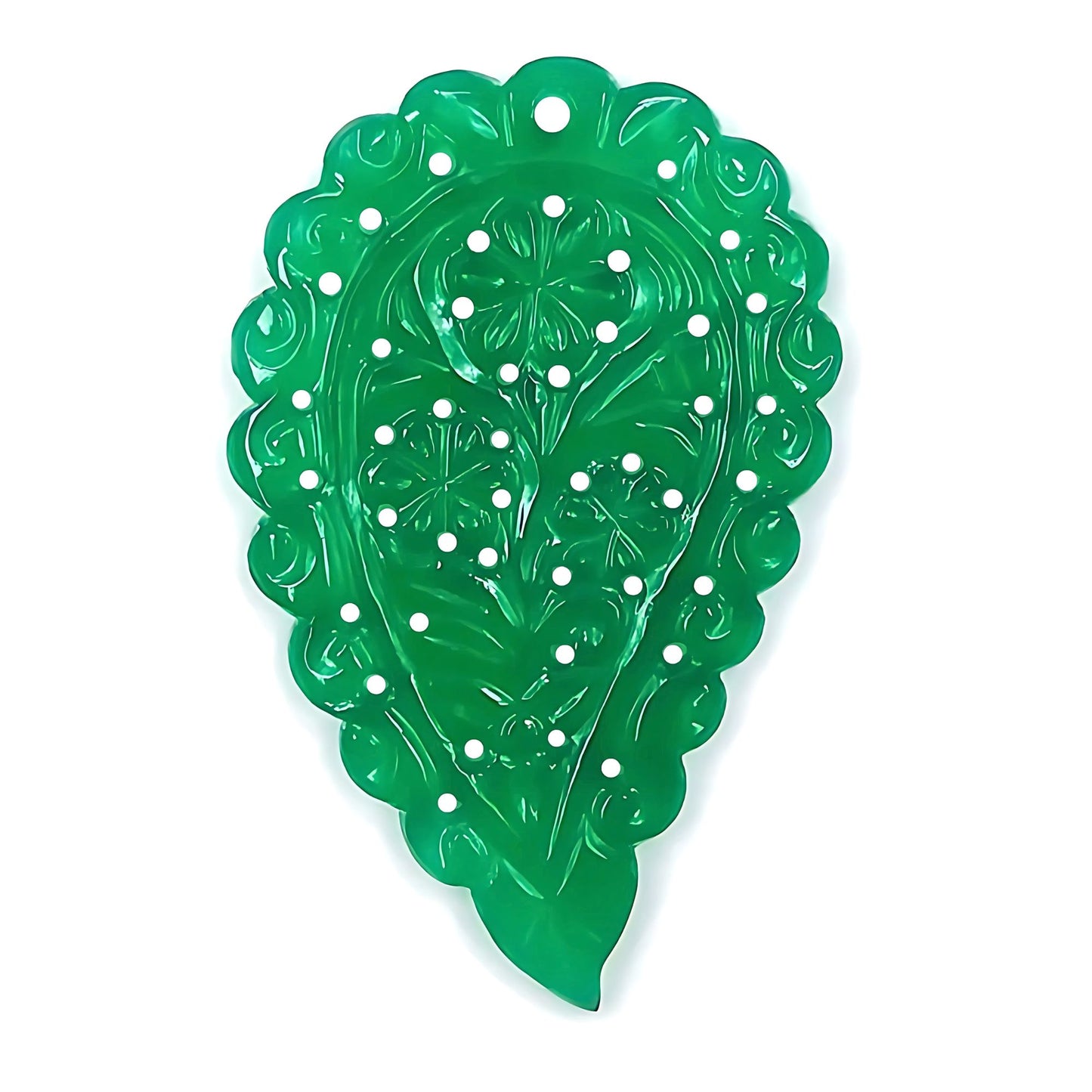 Indian LEAF Hand Carved : 50.00cts Natural Onyx Gemstone One Sided Hand Carved Big Size Indian Leaf 55*35mm 1pc For Pendant