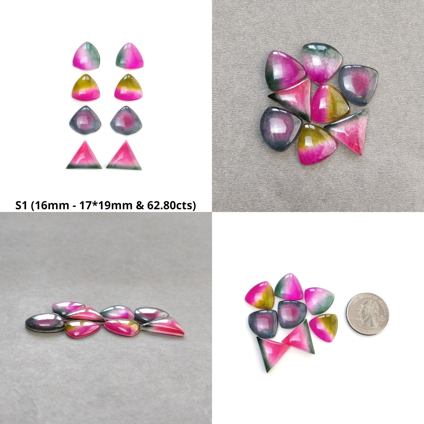 Quartz Doublet Gemstone Cabochon : Natural Crystal Quartz Triangle Uneven Shape 8pcs Set