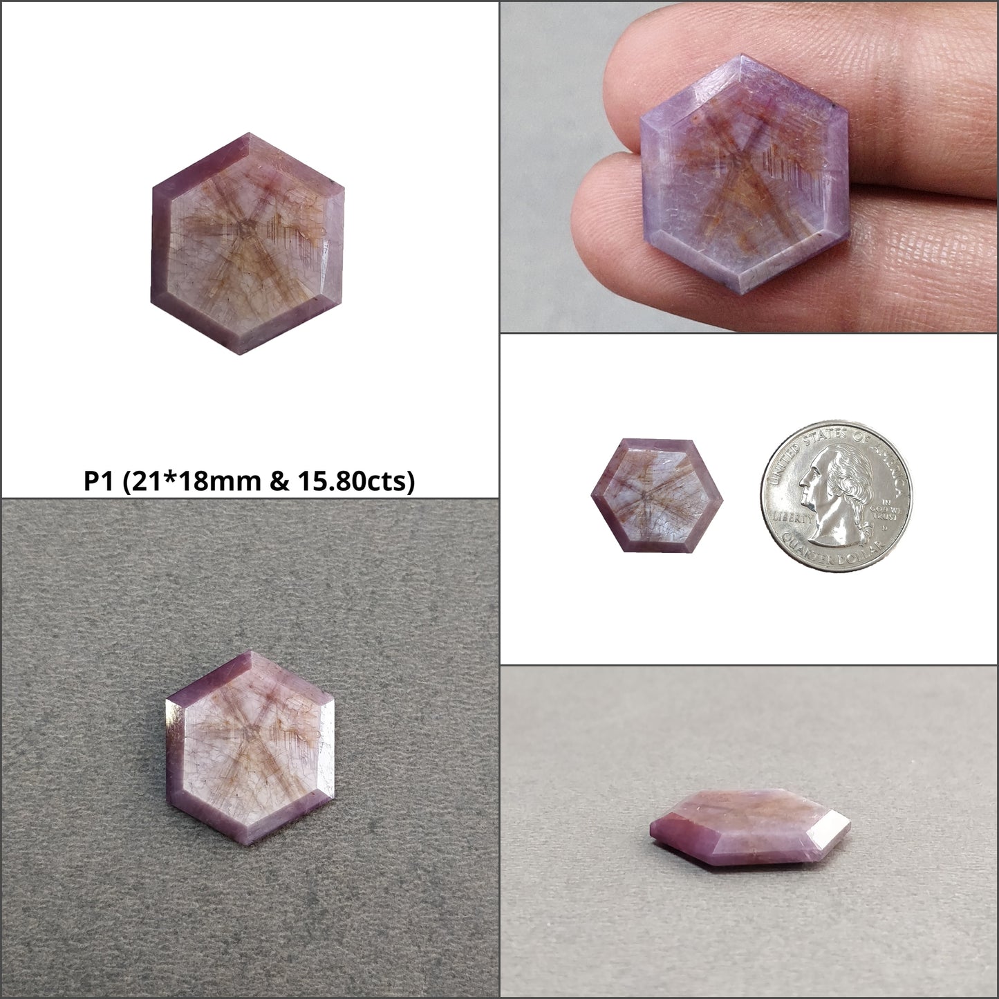 Sapphire TRAPICHE Normal Cut : Natural Untreated Raspberry Pink Sheen Sapphire Gemstone 6Ray Trapiche Hexagon Shape