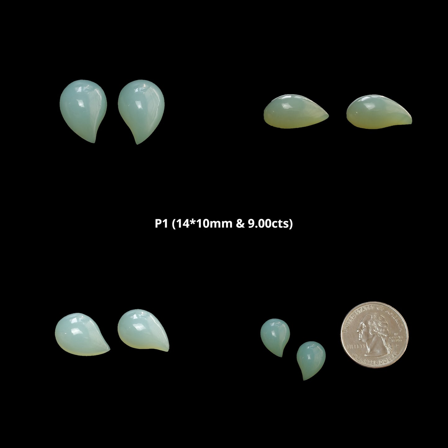 Green Gray & Sky Blue Onyx Gemstone Cabochone : Natural Color Enhanced Onyx Leaf Shape Pairs