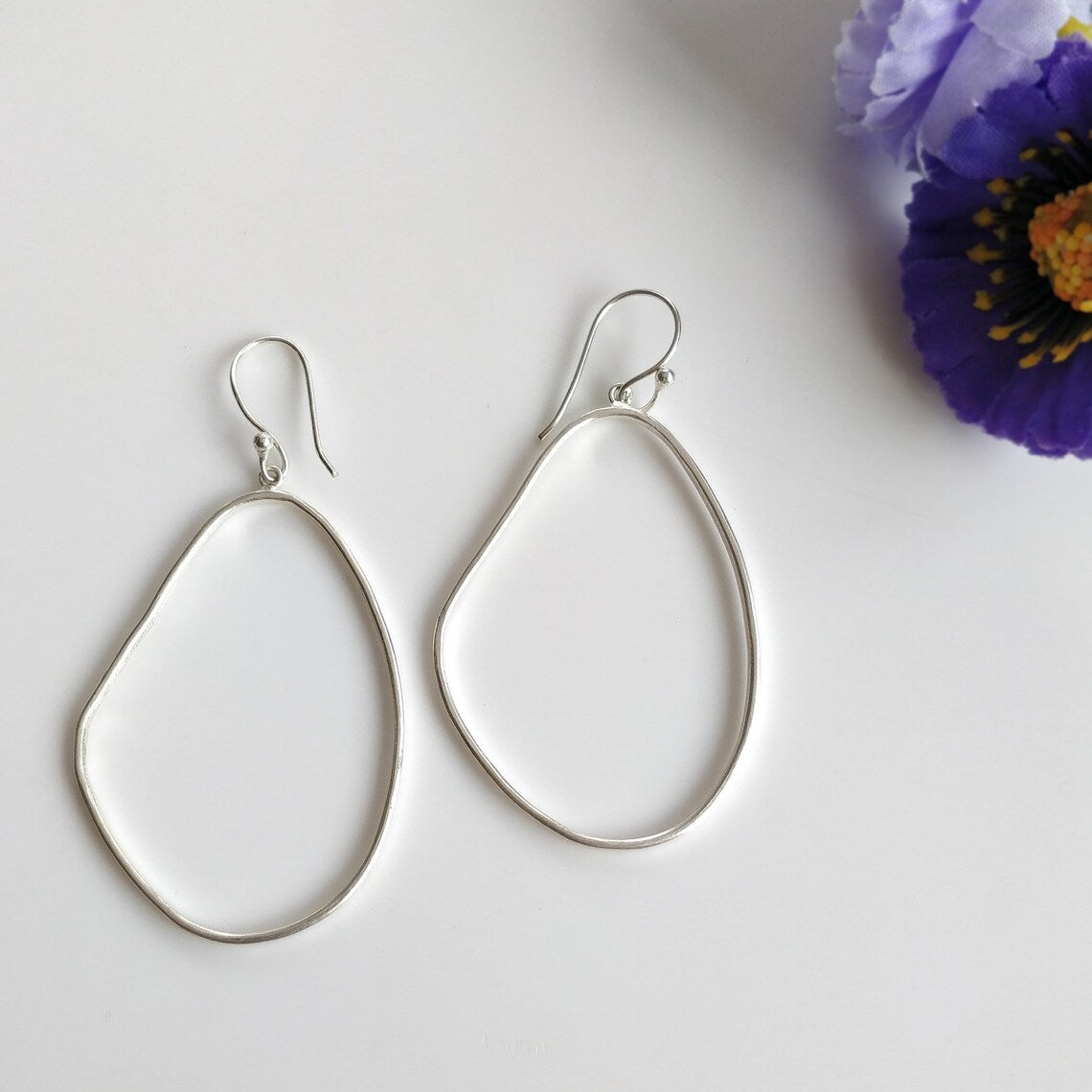 Handmade Brass Earring : 2.50" Silver Plated 4.00GMS Brass Boho Style Dainty Hoop Hook Earring Gift For Her