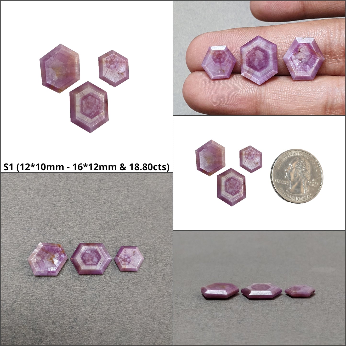 Sapphire TRAPICHE Normal Cut : Natural Untreated Raspberry Pink Sheen Sapphire Gemstone 6Ray Trapiche Hexagon Shape Sets