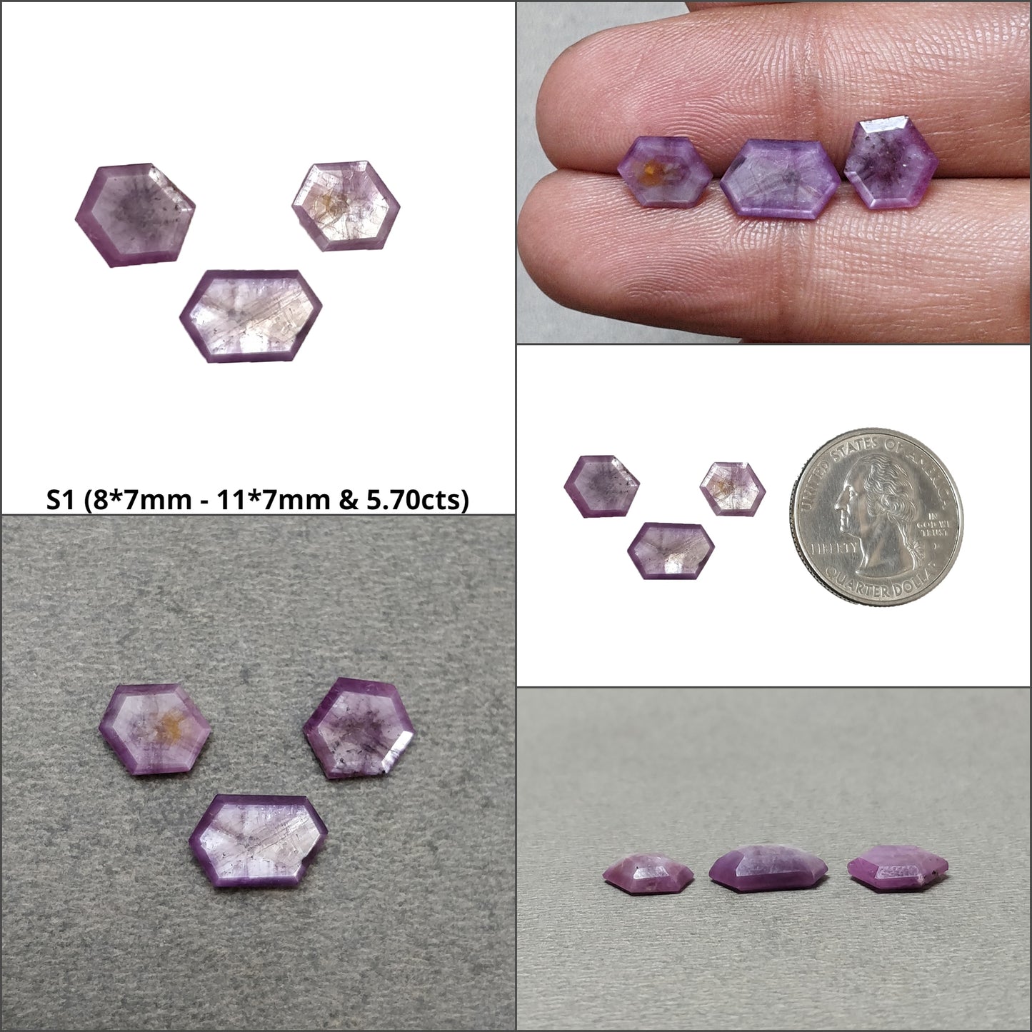 Sapphire TRAPICHE Normal Cut : Natural Untreated Raspberry Pink Sheen Sapphire Gemstone 6Ray Trapiche Hexagon Shape Sets