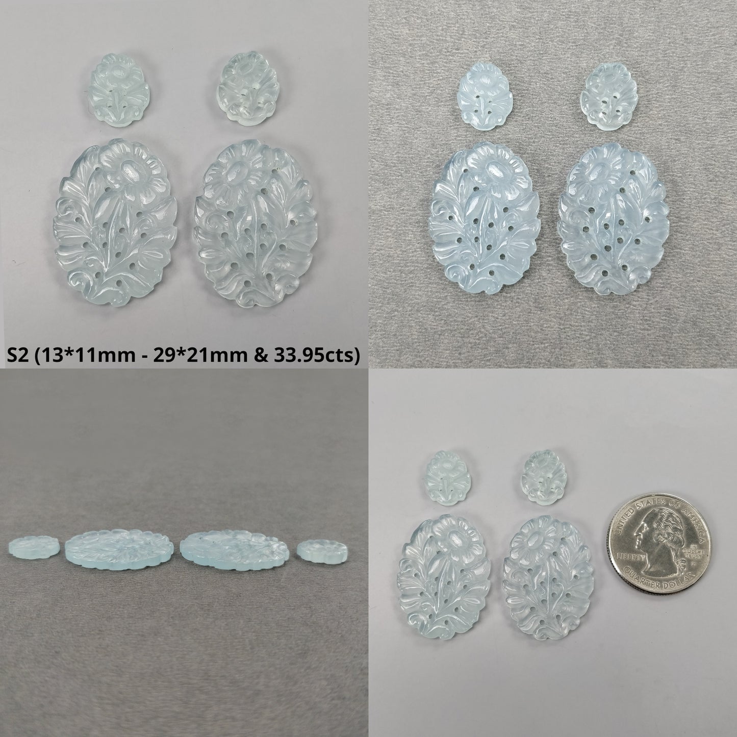 Simulant Turquoise & Milky Onyx Gemstone Carving : Natural Onyx And Turquoise Hand Carved Hexagon Oval Shape 4pcs Set
