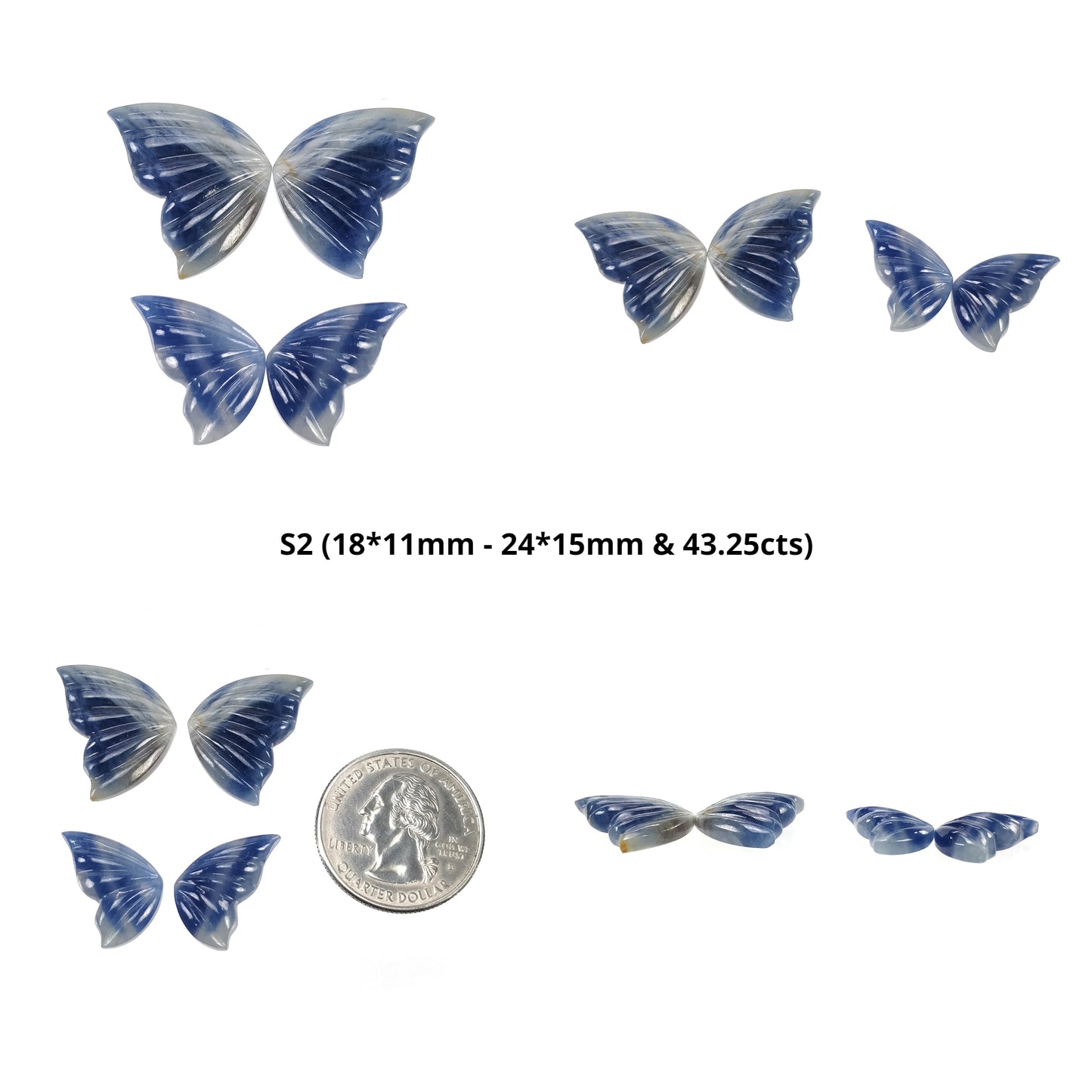 MULTI SAPPHIRE Gemstone Carving : Natural Untreated Bi-Color Sapphire Hand Carved Butterfly 2pairs Set