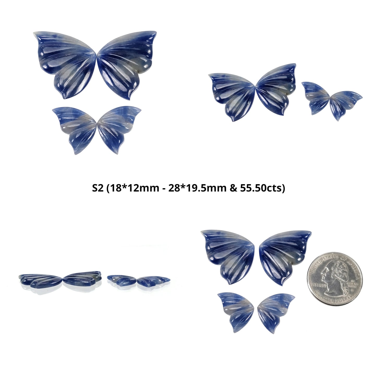 Multi Sapphire & Ruby Gemstone Carving : Natural Untreated Bi-Color Sapphire Hand Carved Butterfly 2pairs Set