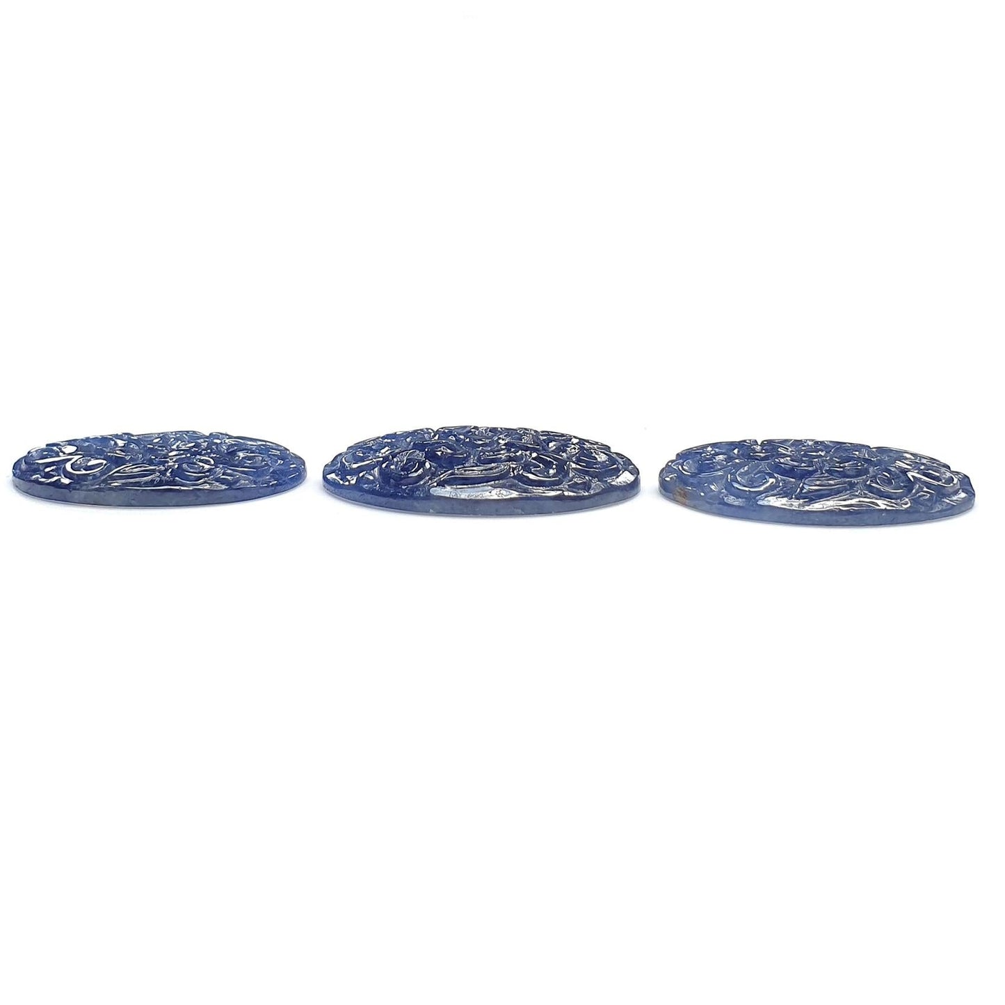 Blue Sapphire Gemstone Carving : 62.10cts Natural Untreated Unheated Blue Sapphire Hand Carved Oval Shape 27*18mm 3pcs
