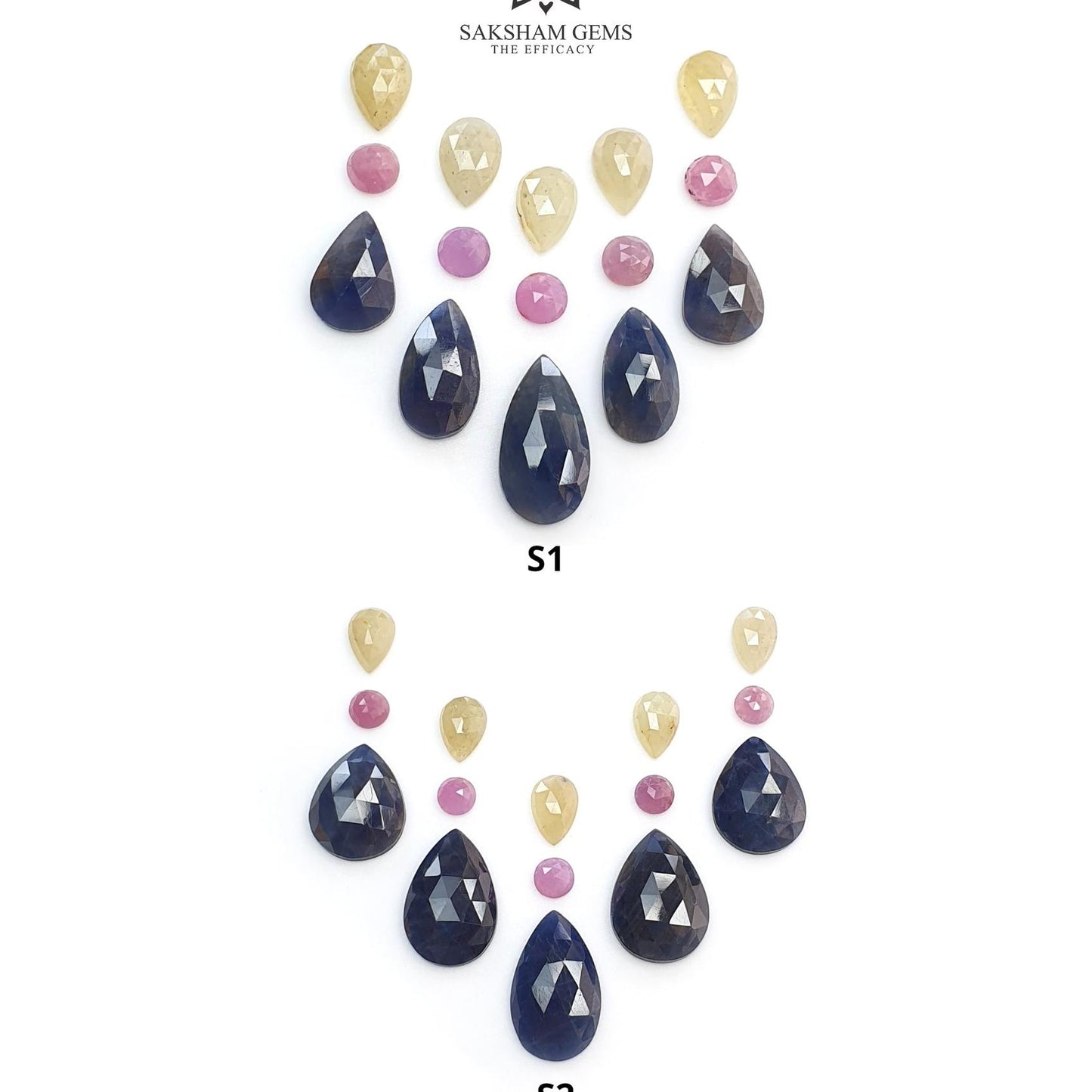Blue & Pink Yellow Sapphire Gemstone Rose Cut : Natural Untreated Unheated Sapphire Pear Round Shape 15pcs Sets