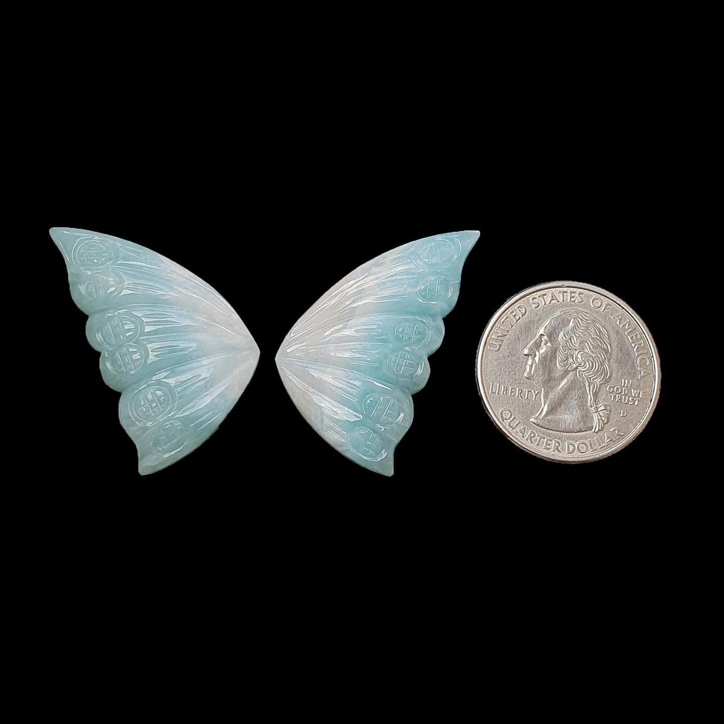 RUBY & LARIMAR Gemstone Carving : Natural Untreated Blue Larimar Red Ruby Hand Carved Butterfly Pair, Scarab 1pc