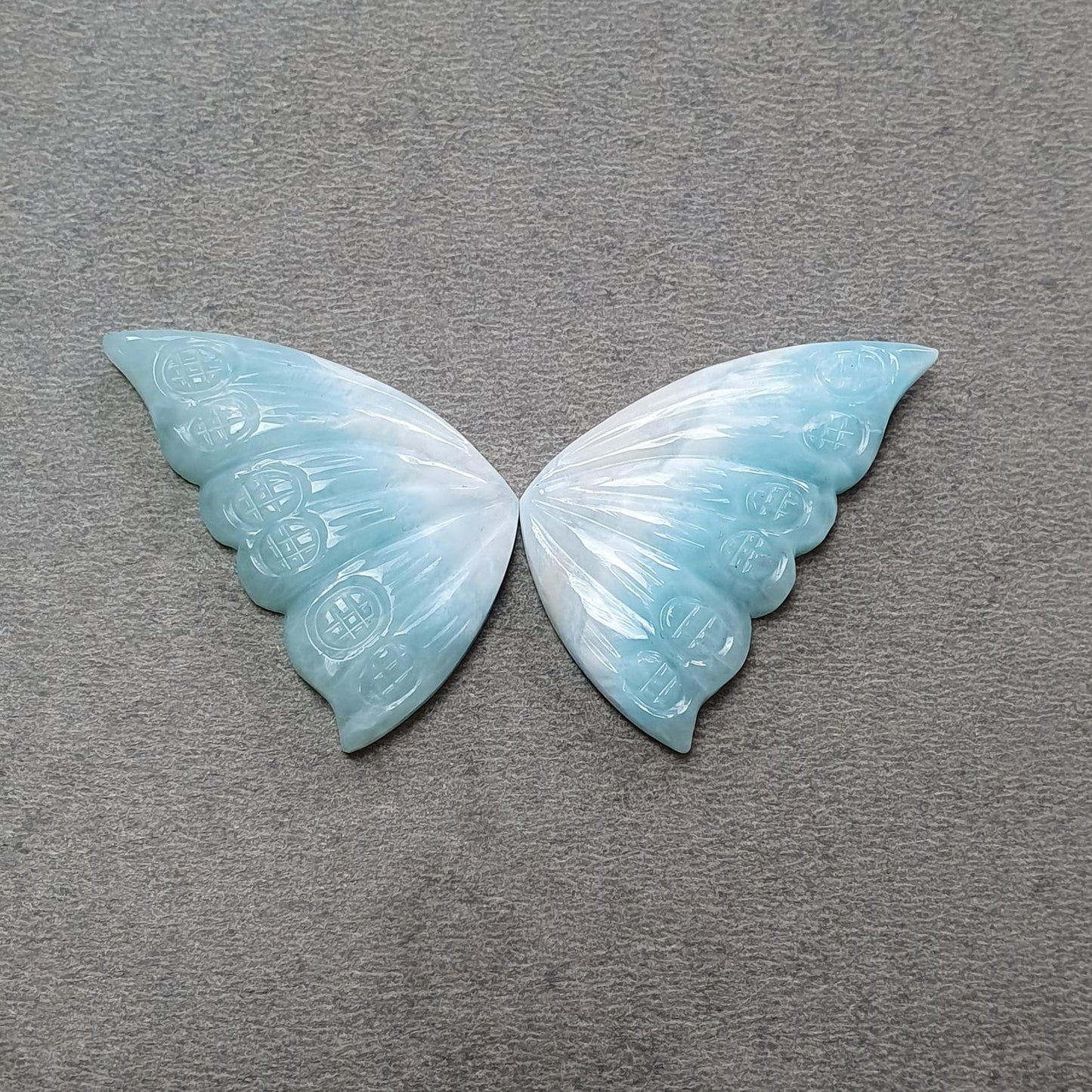 RUBY & LARIMAR Gemstone Carving : Natural Untreated Blue Larimar Red Ruby Hand Carved Butterfly Pair, Scarab 1pc