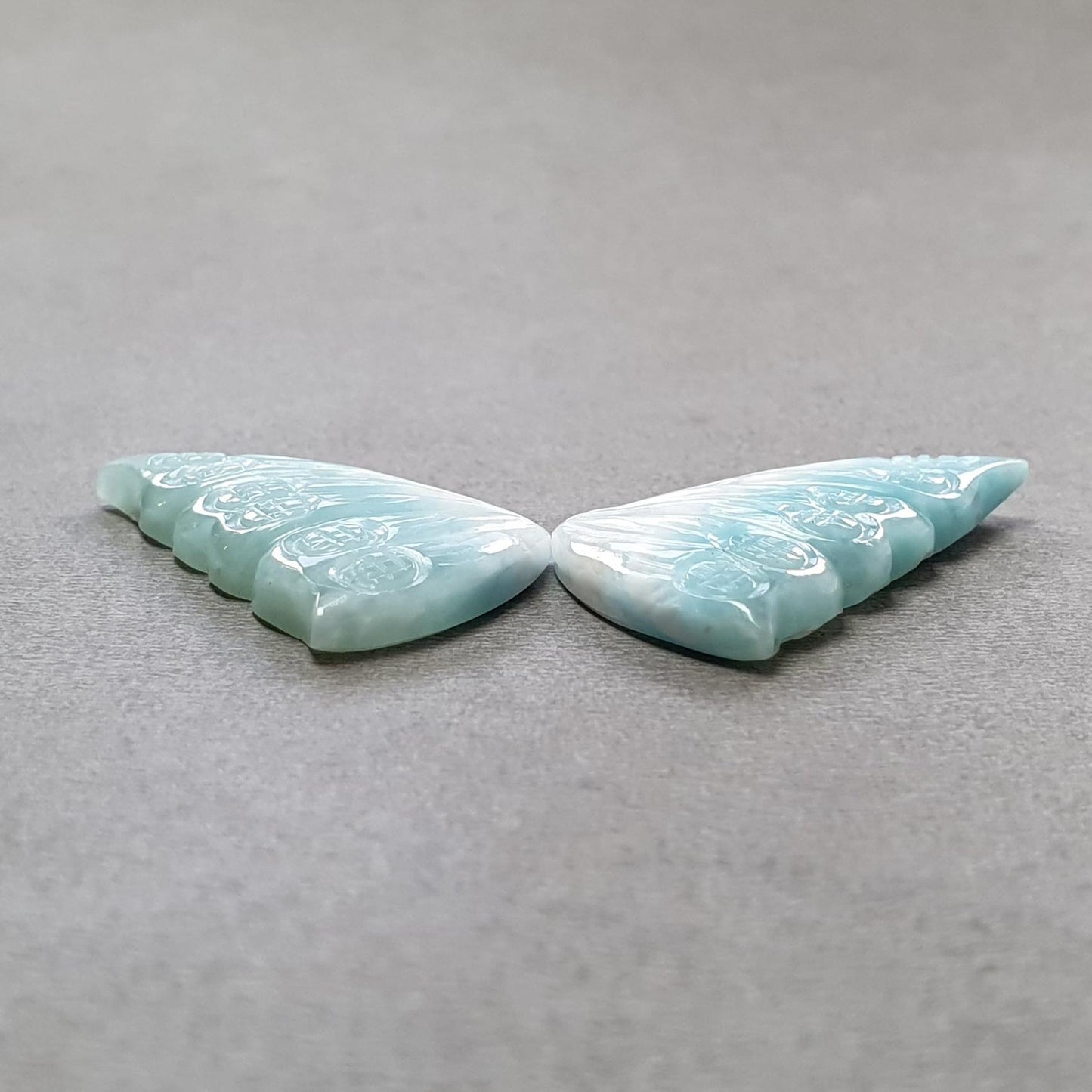 RUBY & LARIMAR Gemstone Carving : Natural Untreated Blue Larimar Red Ruby Hand Carved Butterfly Pair, Scarab 1pc