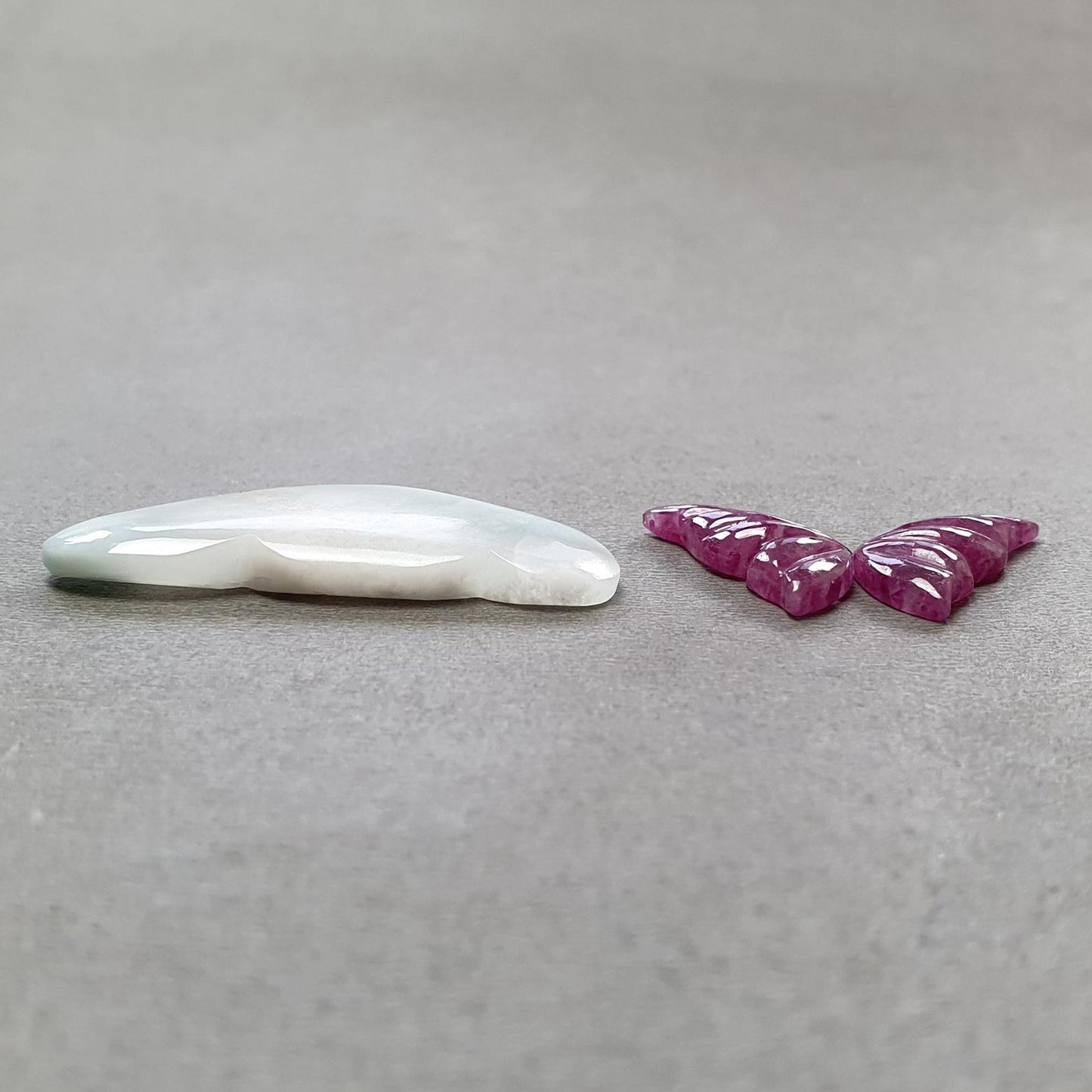 RUBY & LARIMAR Gemstone Carving : Natural Untreated Blue Larimar Red Ruby Hand Carved Butterfly, Cloud 3pcs, 4pcs Set