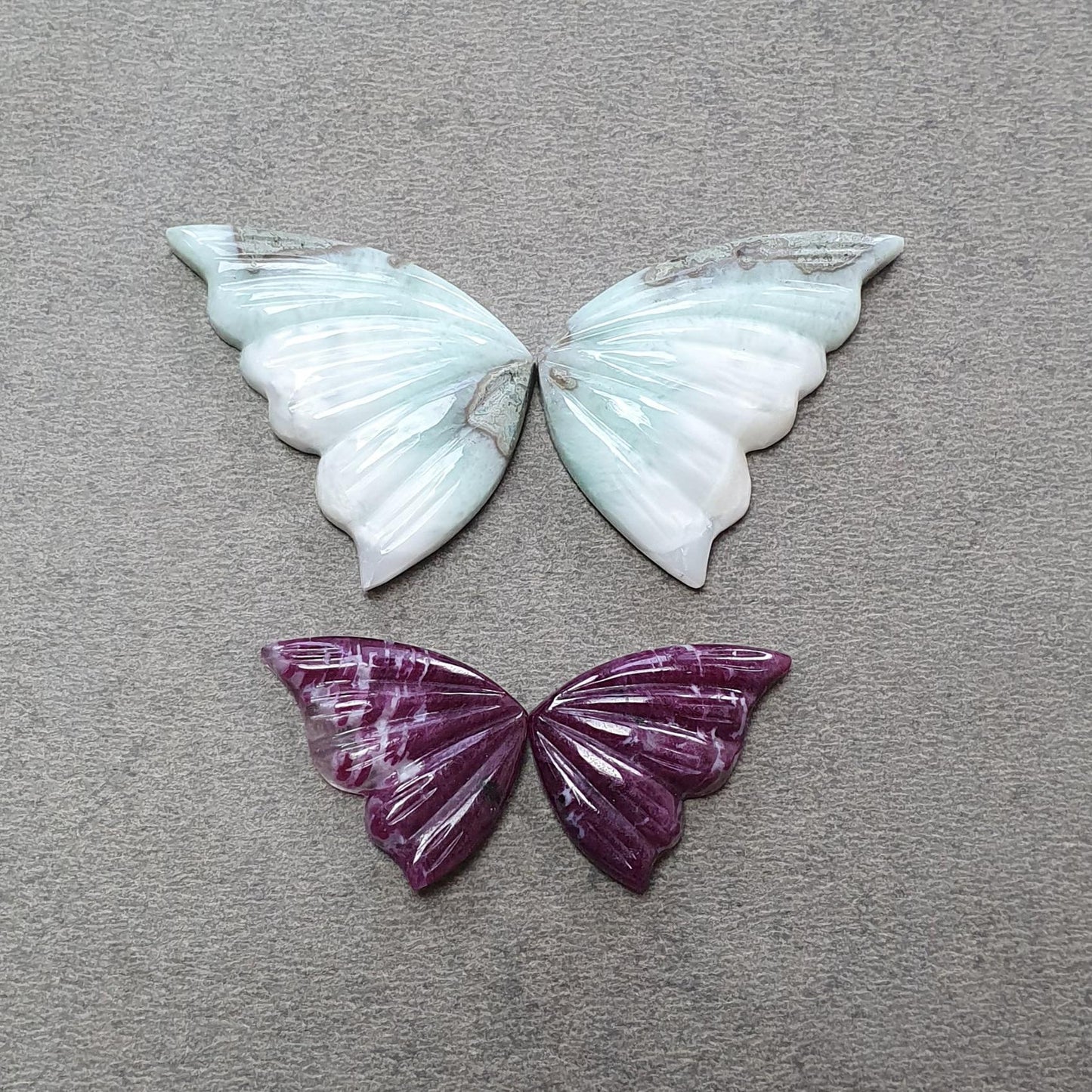 RUBY & LARIMAR Gemstone Carving : Natural Untreated Blue Larimar Red Ruby Hand Carved Butterfly, Cloud 3pcs, 4pcs Set