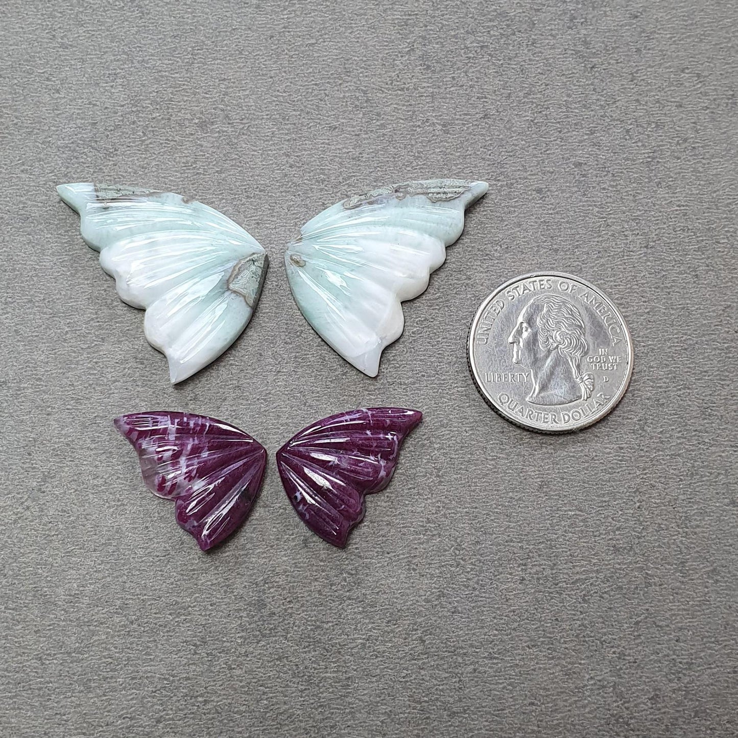 RUBY & LARIMAR Gemstone Carving : Natural Untreated Blue Larimar Red Ruby Hand Carved Butterfly, Cloud 3pcs, 4pcs Set