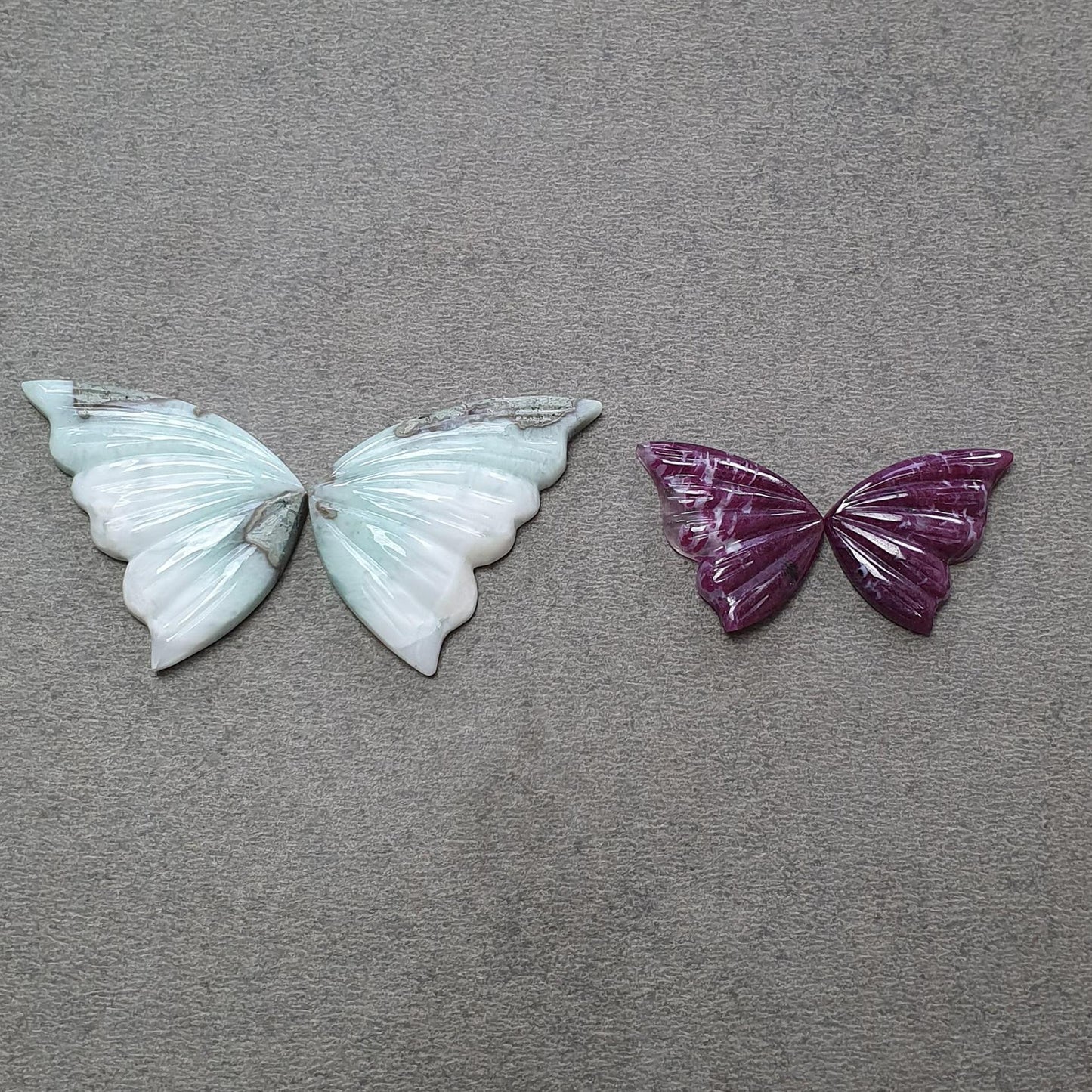 RUBY & LARIMAR Gemstone Carving : Natural Untreated Blue Larimar Red Ruby Hand Carved Butterfly, Cloud 3pcs, 4pcs Set