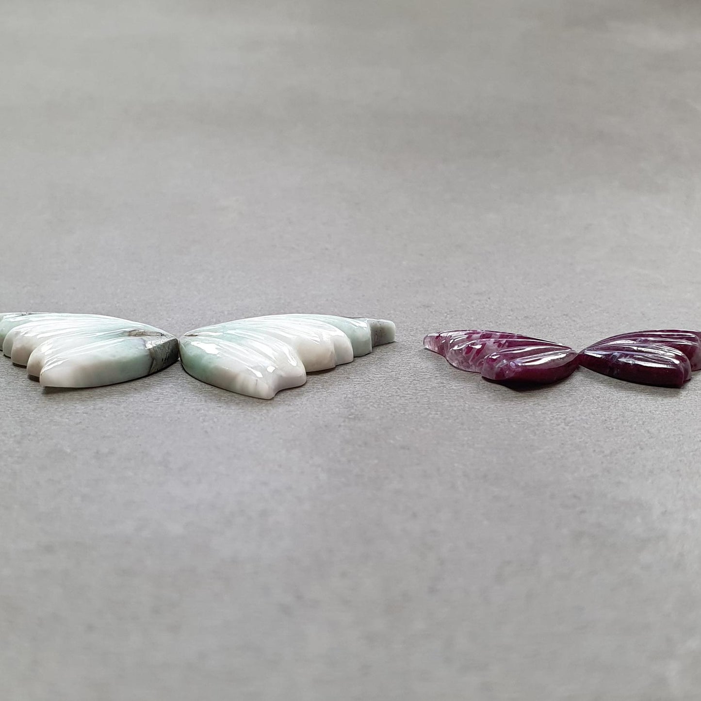 RUBY & LARIMAR Gemstone Carving : Natural Untreated Blue Larimar Red Ruby Hand Carved Butterfly, Cloud 3pcs, 4pcs Set
