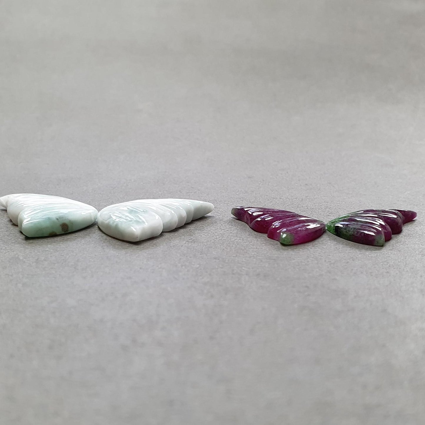 RUBY & LARIMAR Gemstone Carving : Natural Untreated Blue Larimar Red Ruby Hand Carved Butterfly 4pcs Set