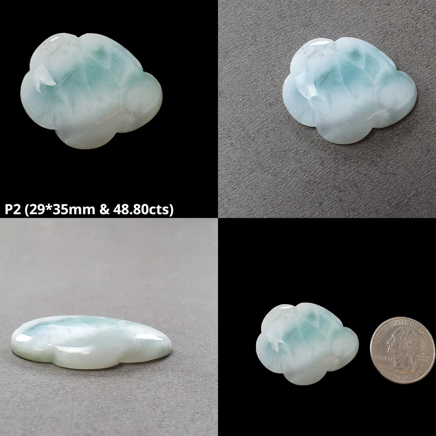 BLUE LARIMAR Gemstone Carving : Natural Untreated Unheated Larimar Bi-Color Hand Carved Cloud