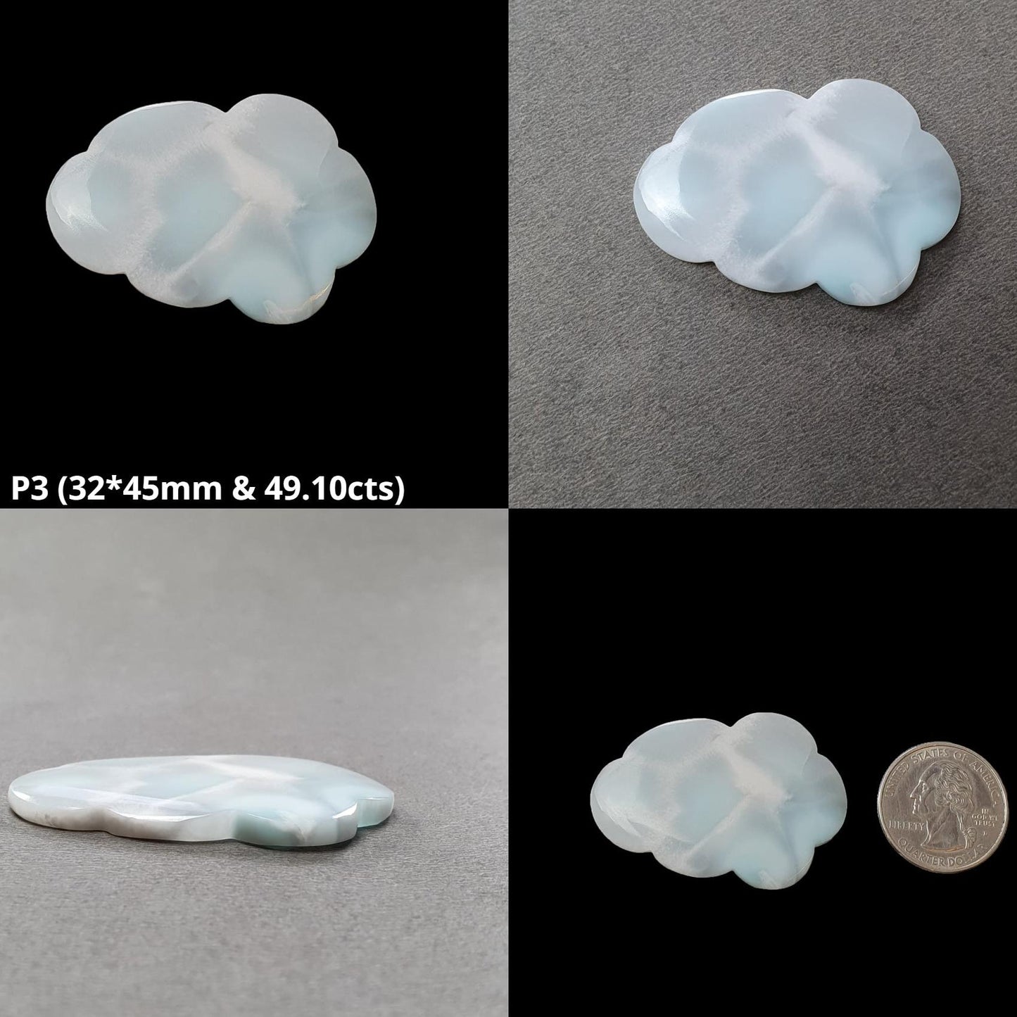 BLUE LARIMAR Gemstone Carving : Natural Untreated Unheated Larimar Bi-Color Hand Carved Cloud