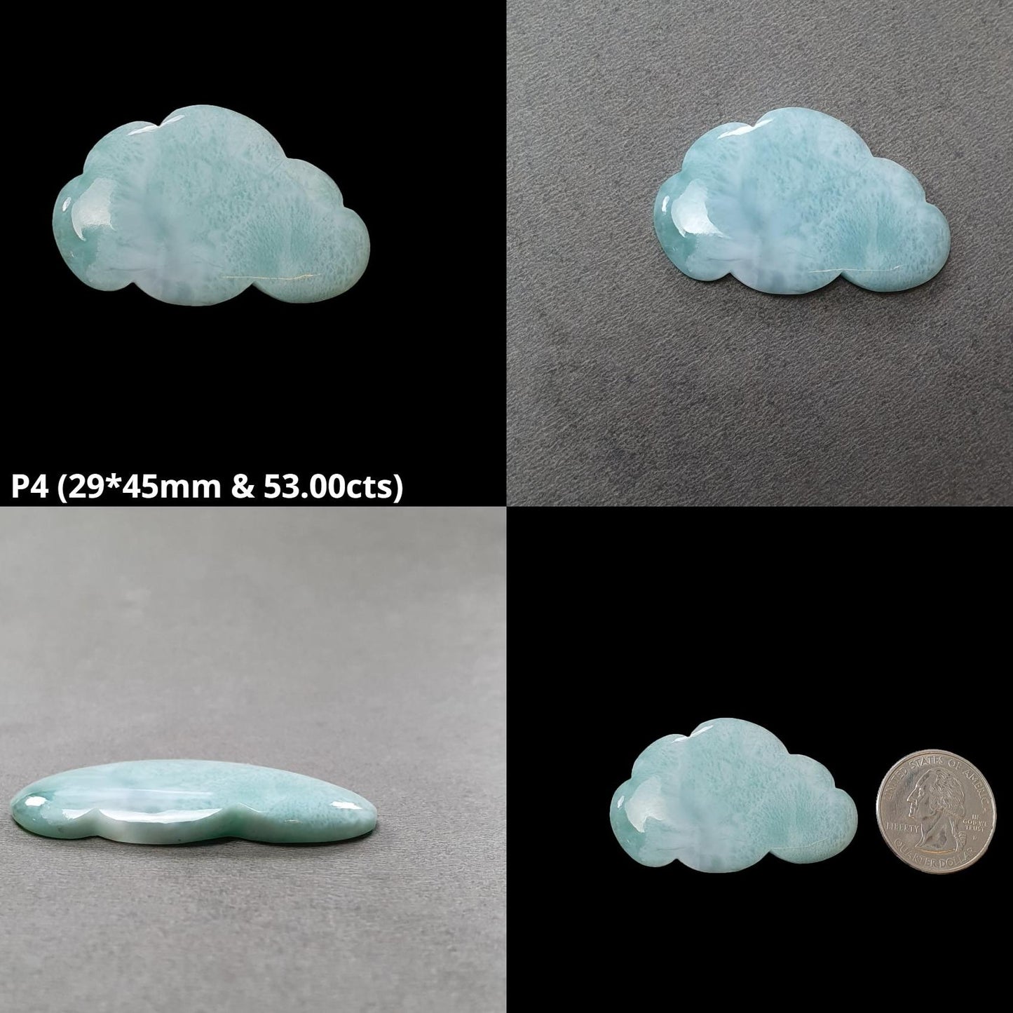 BLUE LARIMAR Gemstone Carving : Natural Untreated Unheated Larimar Bi-Color Hand Carved Cloud
