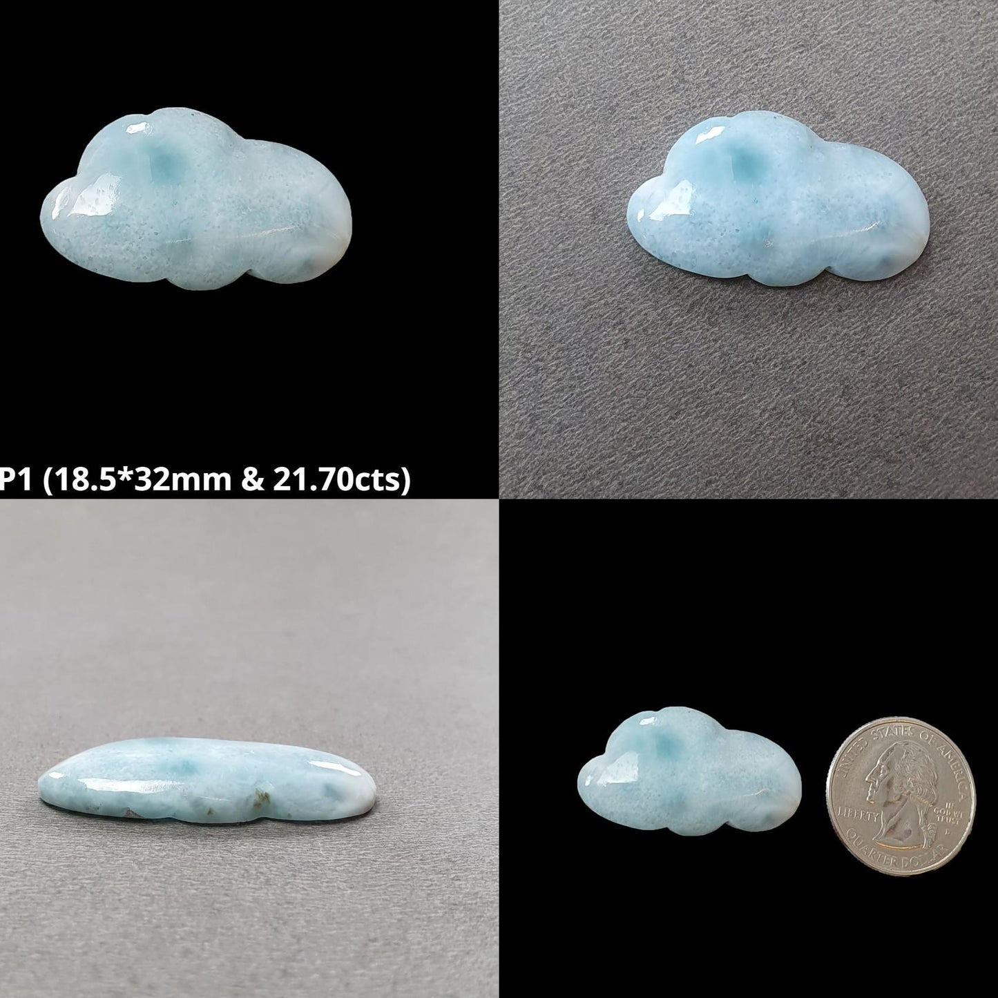 BLUE LARIMAR Gemstone Carving : Natural Untreated Unheated Larimar Bi-Color Hand Carved Cloud