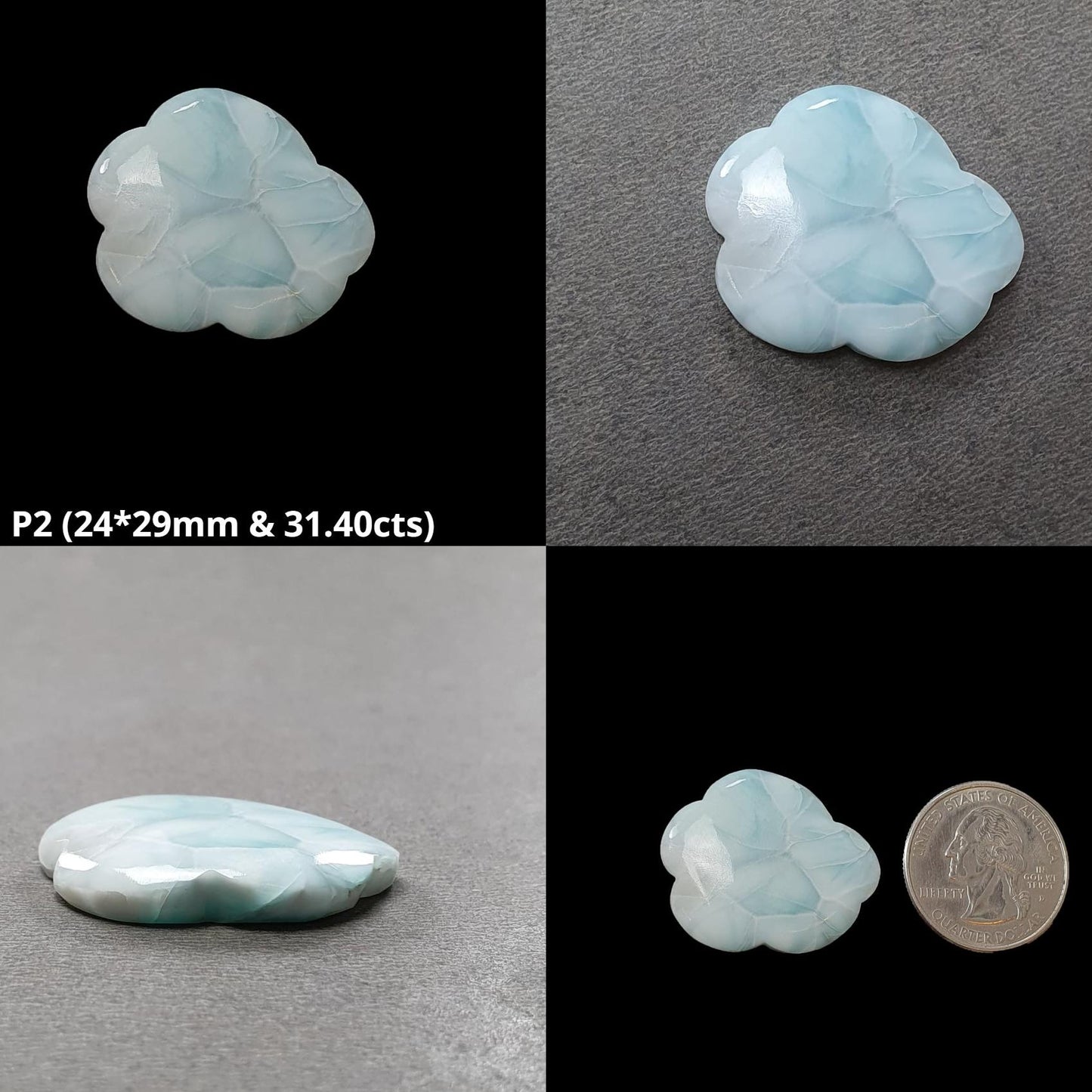 BLUE LARIMAR Gemstone Carving : Natural Untreated Unheated Larimar Bi-Color Hand Carved Cloud