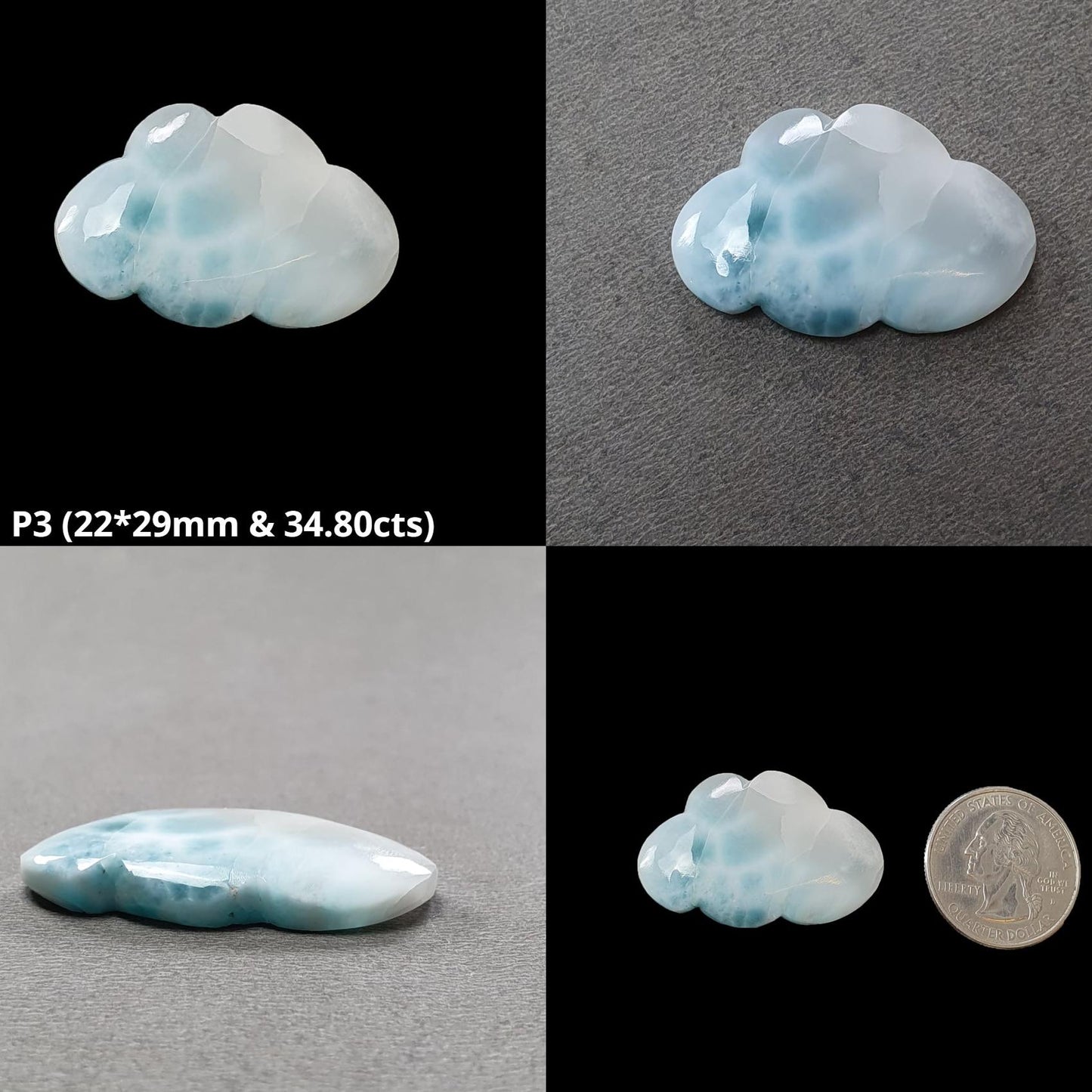 BLUE LARIMAR Gemstone Carving : Natural Untreated Unheated Larimar Bi-Color Hand Carved Cloud